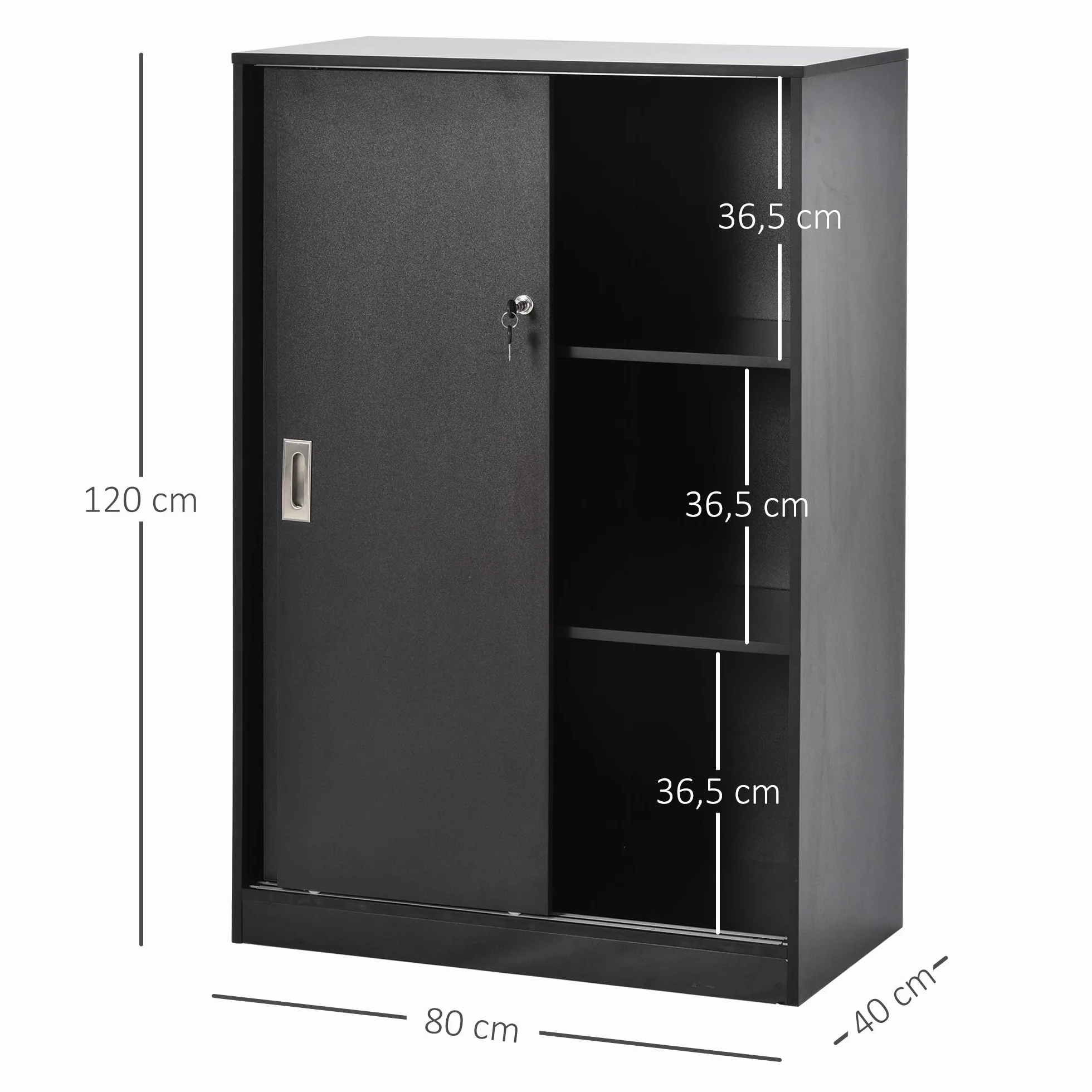 HOMCOM Armoire de Bureau 2 Portes coulissantes verrouillables dim. 80L x 40l x 120H cm 2 étagères Panneaux Particules Noir