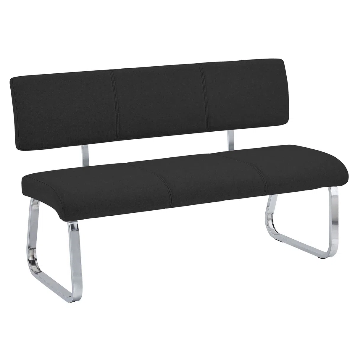 IDIMEX Banc sallle à Manger Vilas L 135 cm, siège avec 3 Places, Banquette au piètement chromé et Dossier au revêtement en Tissu Noir