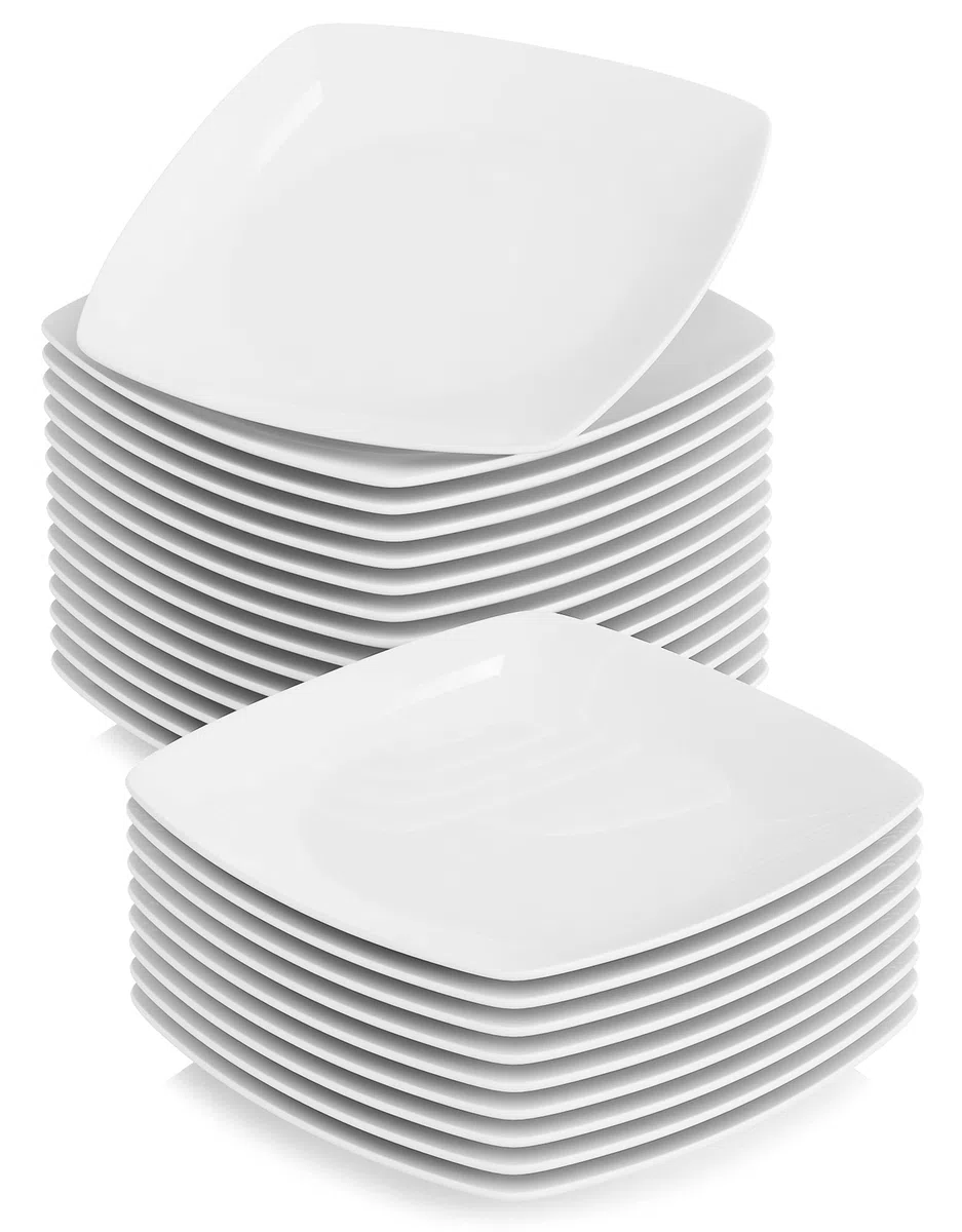 MALACASA Série JULIA Assiettes Plates pour 24 Personnes, Ø 23 cm, Assiettes Blanches en Porcelaine, Compatibles avec le lave-vaisselle et le micro-ondes, Service Vaisselle 24 Personnes