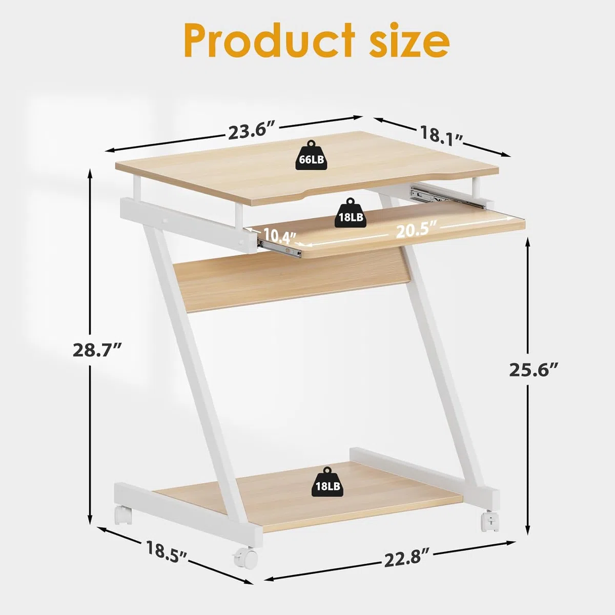 soges Bureau Informatique avec roulettes Bureau Mobile Table Roulante Table d’Ordinateur avec Plateau Clavier Coulissant pour Maison et Bureau Érable Blanc