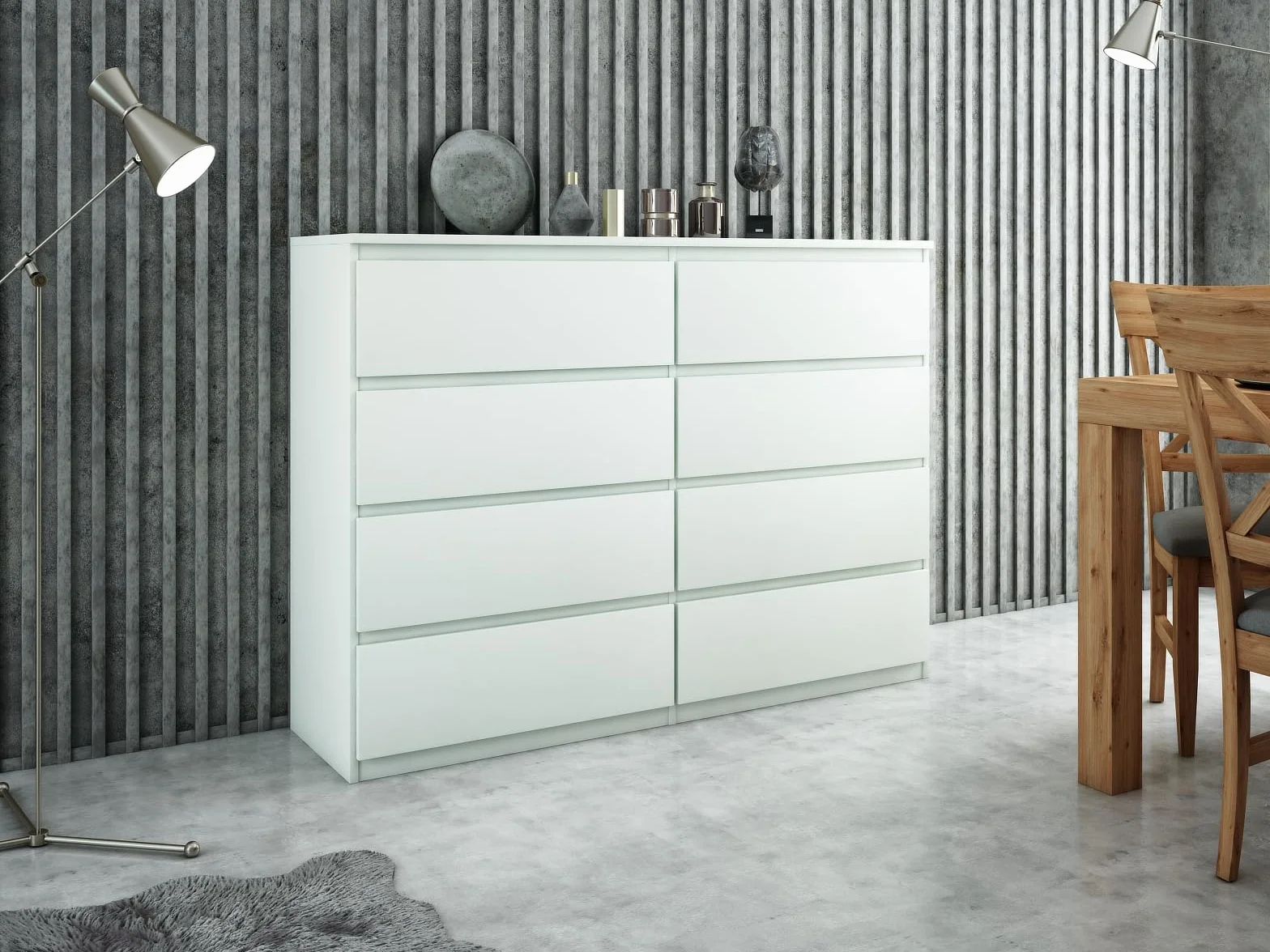meble masztalerz Commode Chambre avec 8 Tiroirs - Meuble de Rangement pour Salon et Entrée Couloir - Spacieuse et Design - Blanc - 120x101,5x39 cm