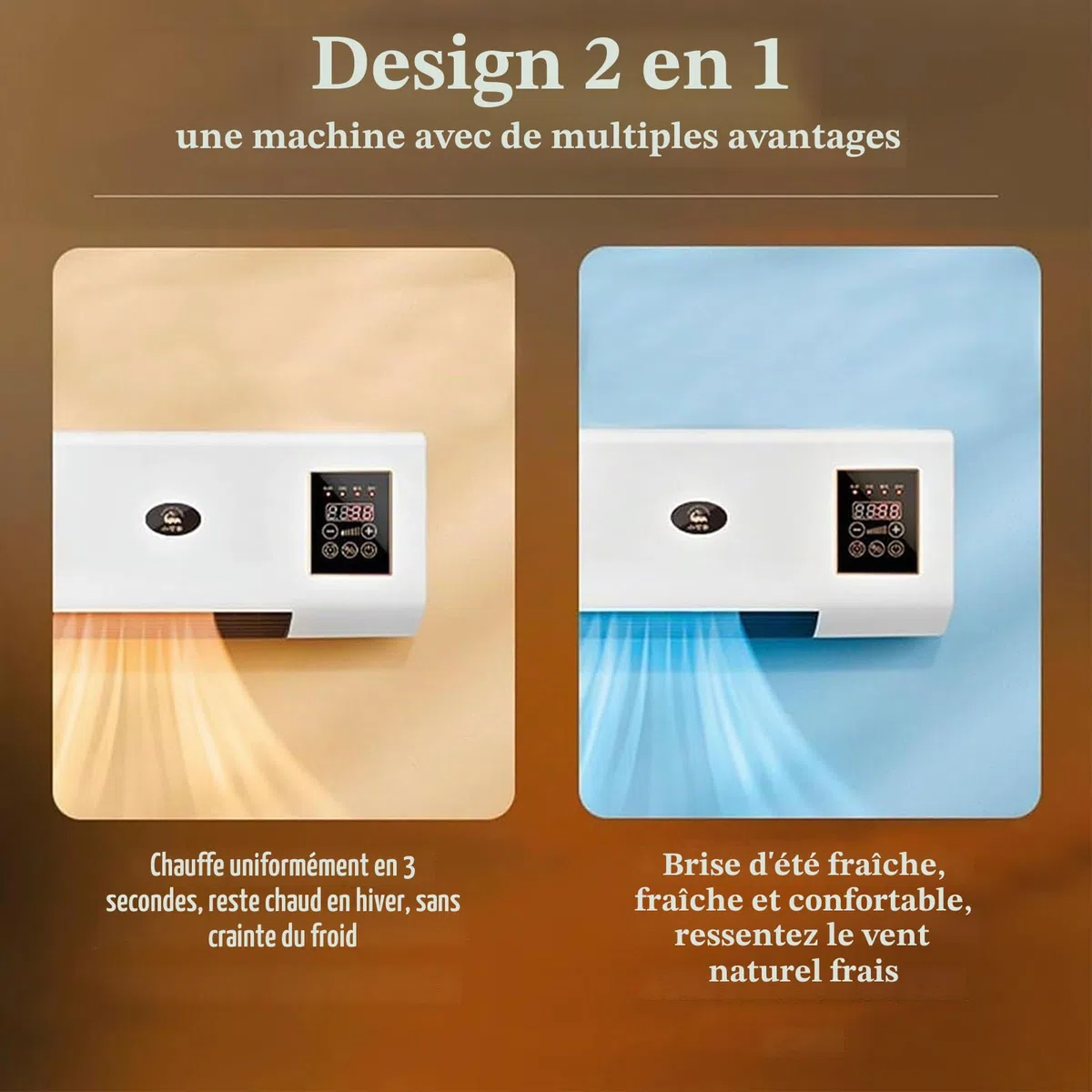 Climatiseur sans conduits, unité murale 2 en 1 chaleur et froid, super silencieux avec télécommande, installation facile pour la maison et le bureau