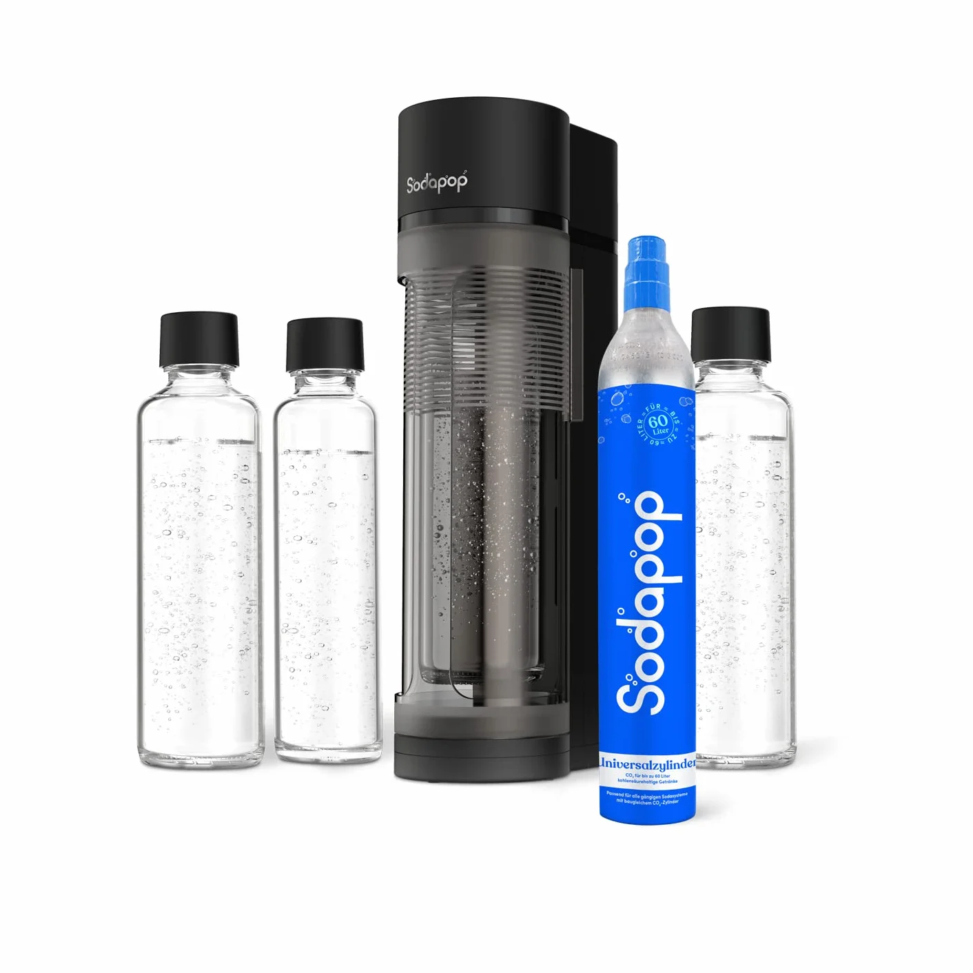 Sodapop Logan Kit de démarrage avec cylindre CO₂ et 3 bouteilles en verre, noir mat, hauteur 42,6 cm