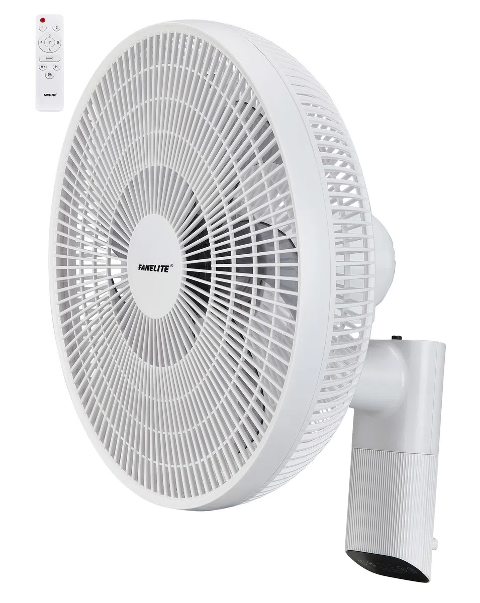 Fanelite - Ventilateur mural FW40-DC - Moteur DC - Diamètre 40 cm - 7 vitesses - Avec télécommande - Minuterie - Grille et hélice plastiques - Oscillant ou fixe - Installation facile - Silencieux