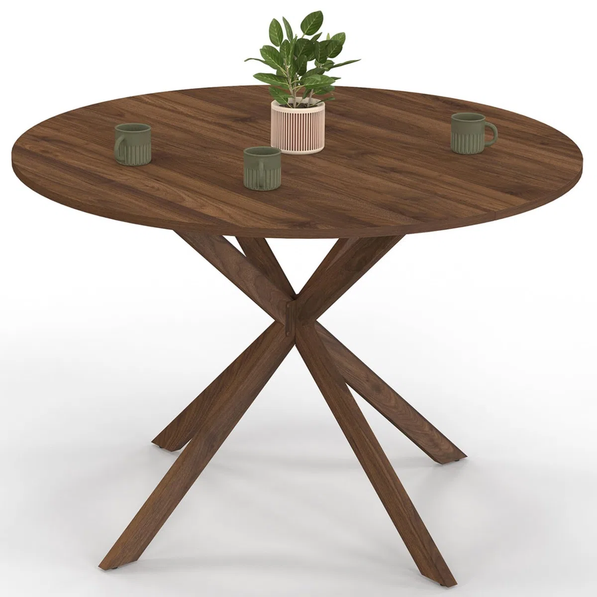 IDMarket - Table à Manger Ronde Alix 6 Personnes Pied araignée Noyer 110 cm