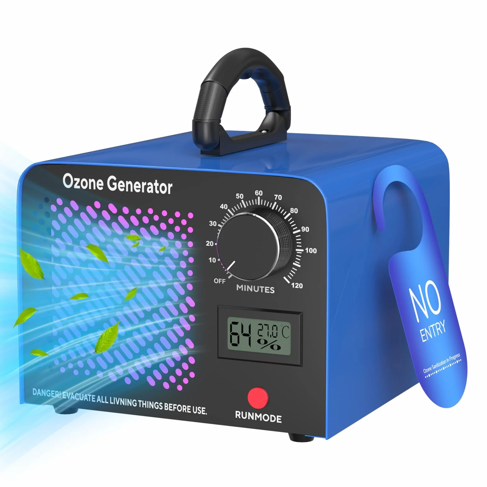 Générateur d'Ozone 65 000 mg/h, Appareil Ozonisateur Industriel O3 avec Minuterie de 120min, Température, Humidité, Appareil à Ozone Jusqu'à 300 ㎡, Ozoniseur O3 pour Garage, Appartement, Hôtel