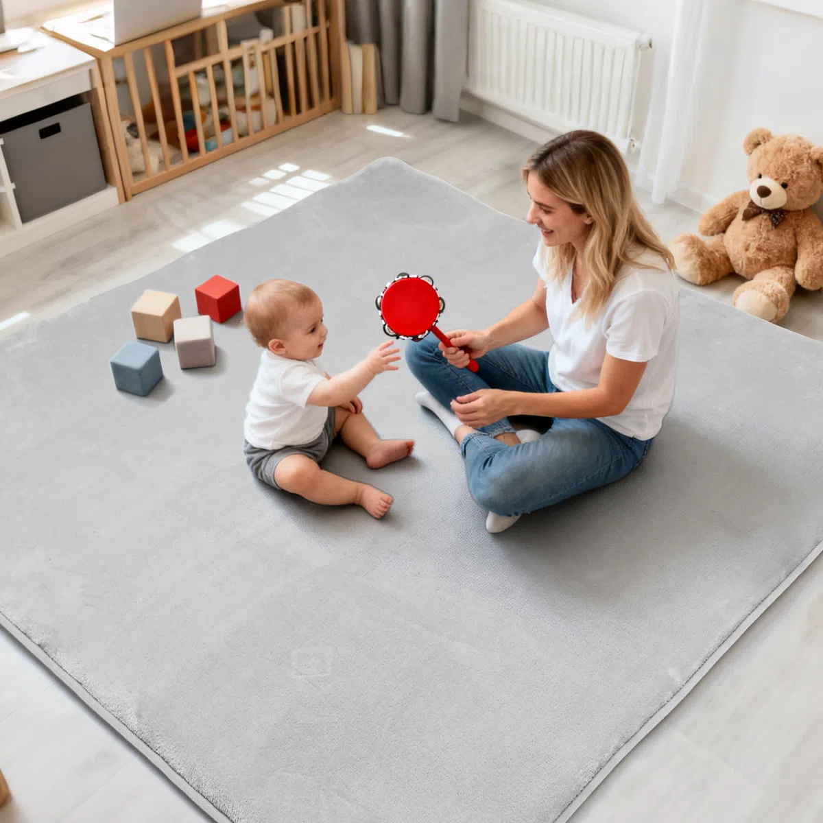 Wdmiya Tapis d'éveil Bébé 200x150x3cm, Tapis de Jeu avec Mousse Rembourrée et Fond Antidérapant Tapis, Tapis De Motricité Favorisant Le Développement Sensoriel, Cadeau Naissance Bébé(Gris, 200x150cm)