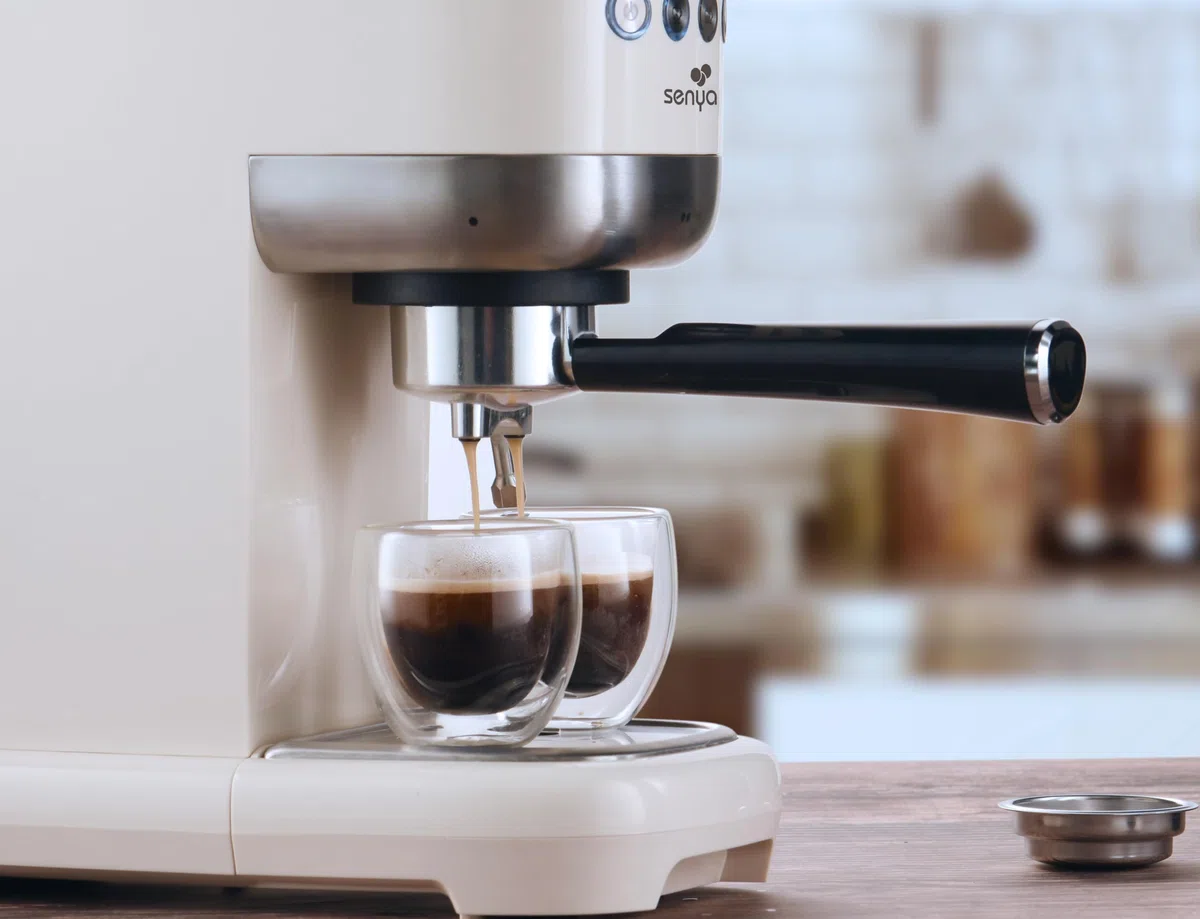 SENYA Tasty Coffee Machine expresso 20 bars – Cafetière expresso manuelle 1350W avec mousseur de lait, technologie thermoblock, 1 ou 2 tasses, cappuccino & latte – Réservoir 1,1 L