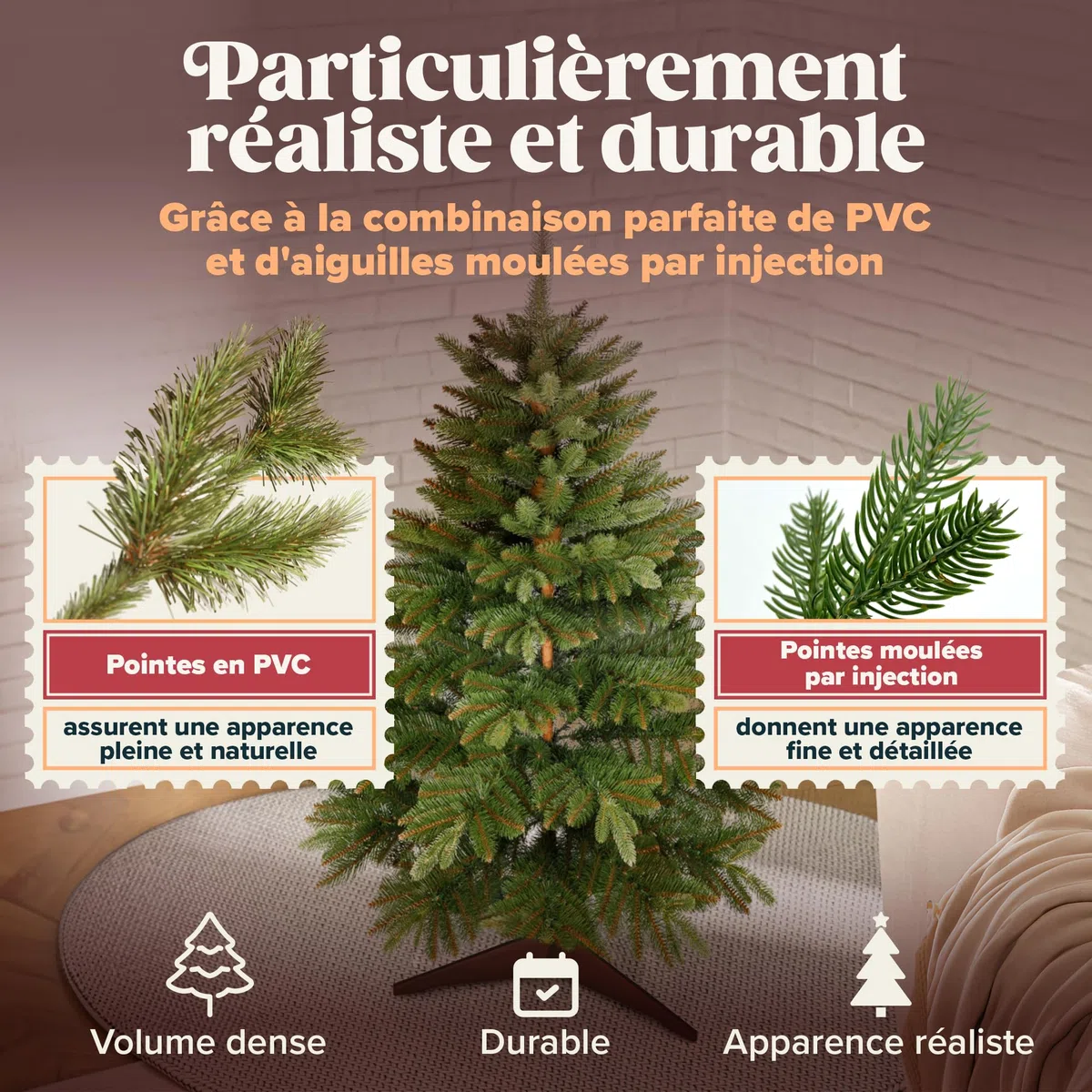 Sapin de Noël Artificiel Premium 90 cm - Gagnant du Test - Réalisme Exceptionnel, Branches épaisses, livré avec Support en Bois et Sac de Rangement – Pure Living