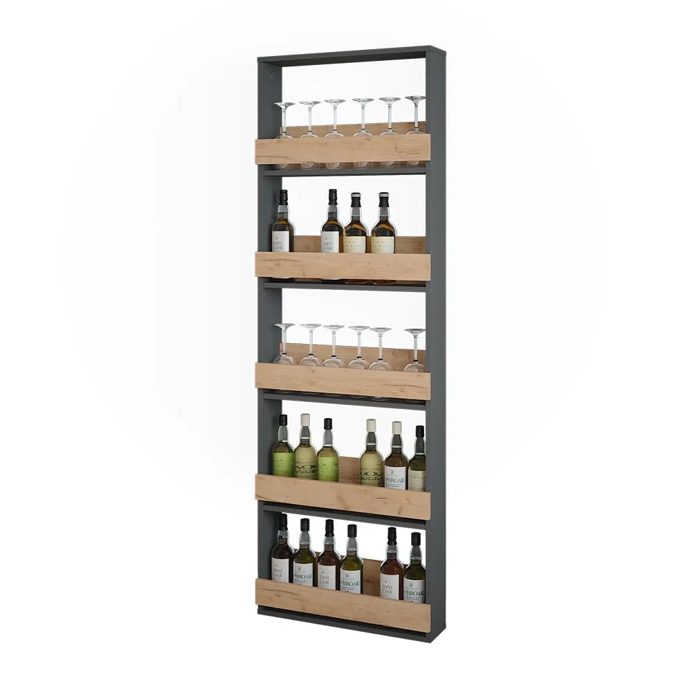 Vicco étagère pour Verres à vin Repose, Chêne doré/Anthracite, 60x180cm, pour Montage Mural avec Supports pour jusqu'à 8 Verres à vin