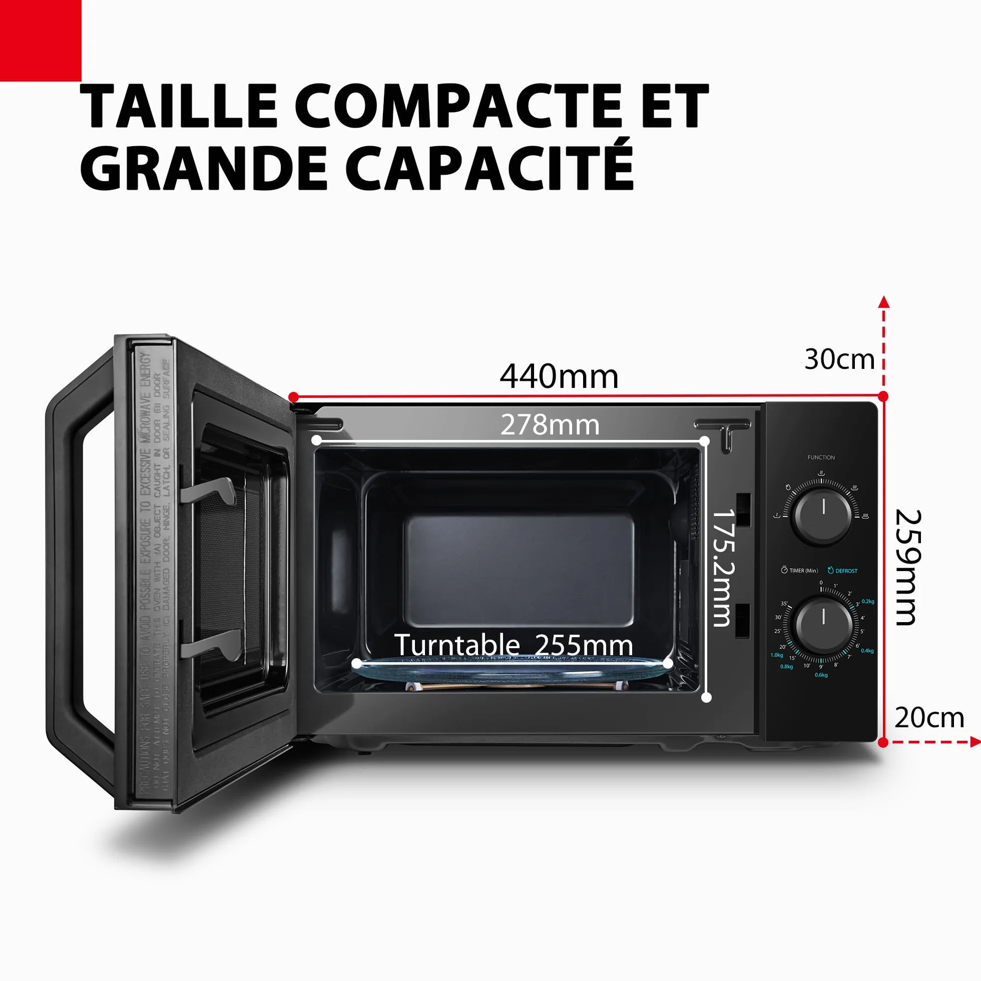 Toshiba Four à micro-ondes 20 L MW2-MG20P(BK), 700 W/1000W Grill, avec Grill Croustillant et Fonction de Cuisson Combinée, 9 Niveaux de Puissance, Ampoule LED, Dégivrage facile, Noir
