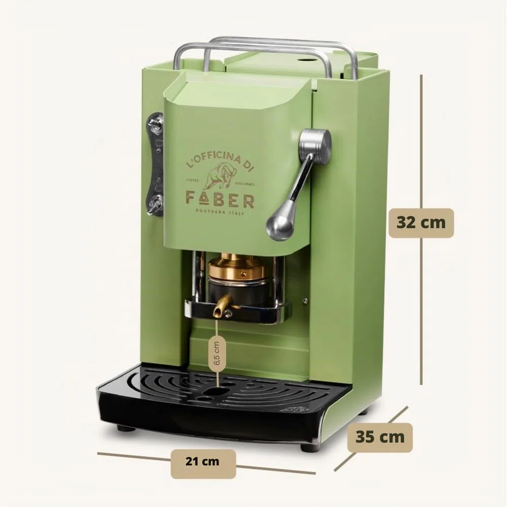FABER COFFEE MACHINES | Modèle Pro Deluxe | Machine à café à dosettes ese 44mm | Finition Chrome | Pressacialda en laiton (Acid Green)