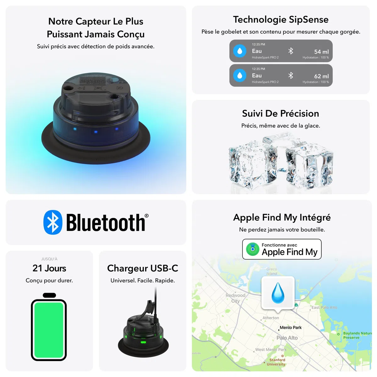 Hidrate Spark PRO 2 – Gobelet Intelligent avec Rappels de Boisson et Suivi D’hydratation, 887ml en Acier Inoxydable – Synchronisation avec Apple Health, Fitbit, Bagues et Montres Connectées - Noir