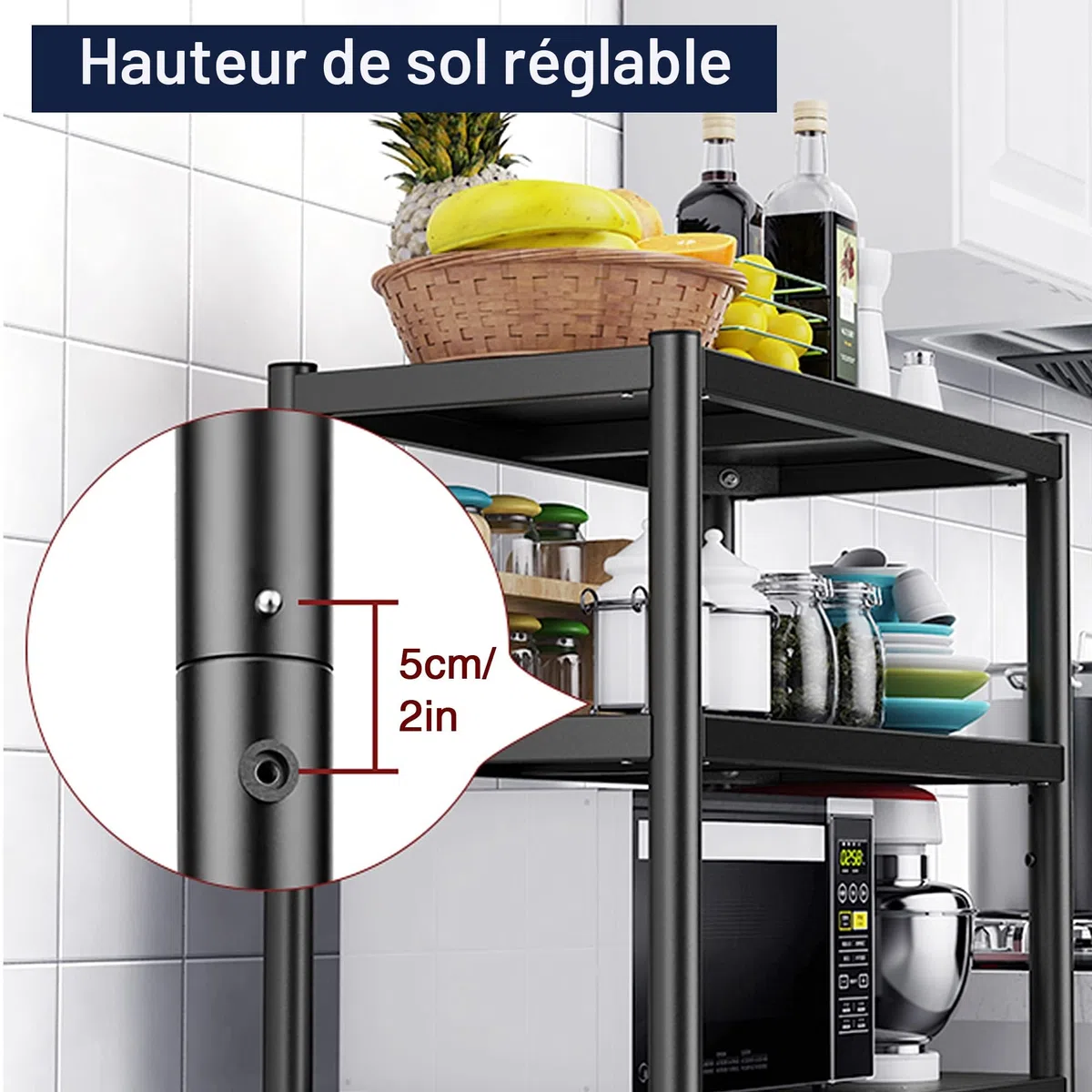 WPT Étagère de Rangement Utilitaire de Cuisine sur roulettes pour Micro-Ondes 4 étages en Acier Inoxydable