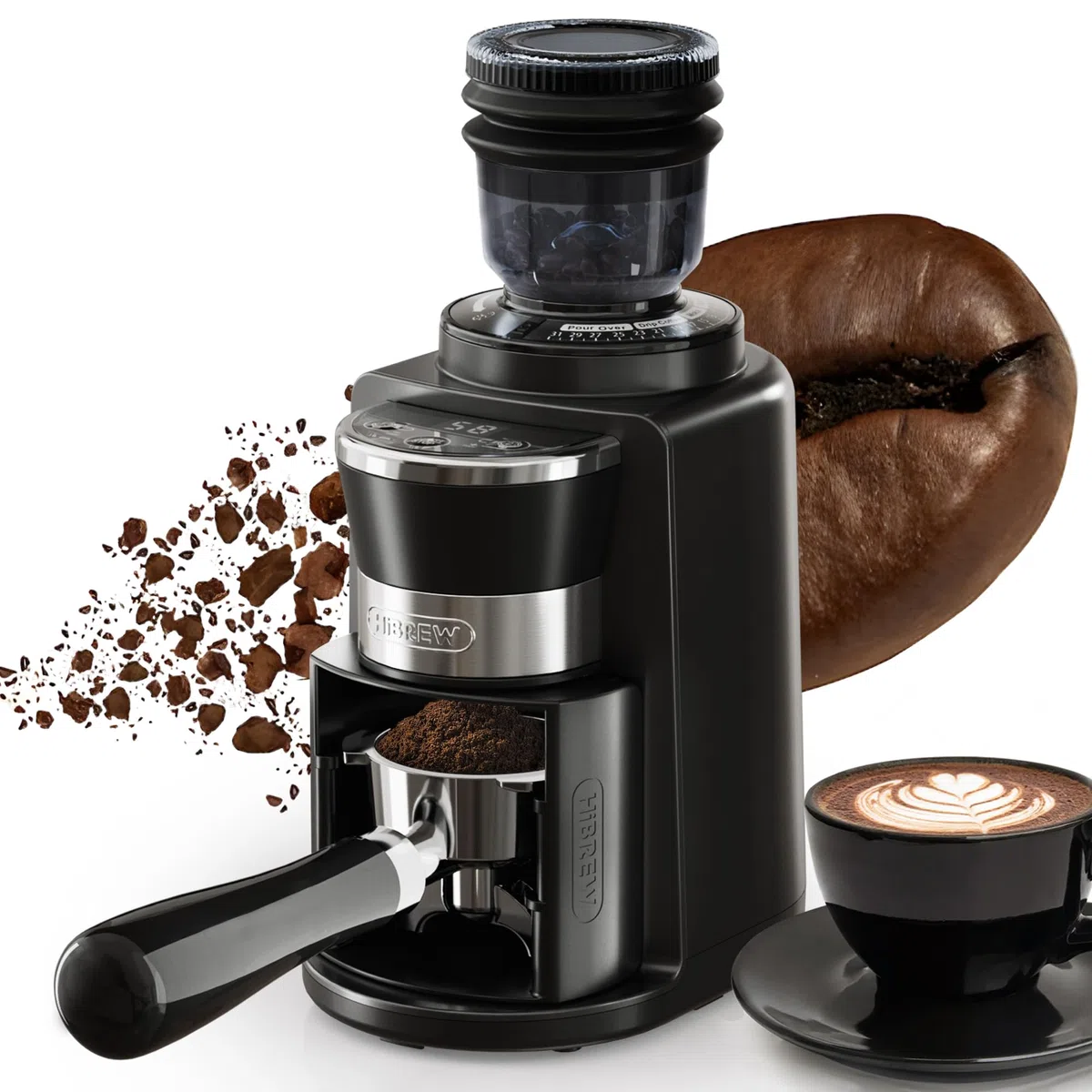 HIBREW G3A Moulin à café électrique - Moulin conique en acier inoxydable avec arôme préservé, tasse unique, 200 watts, 31 réglages de mouture réglables
