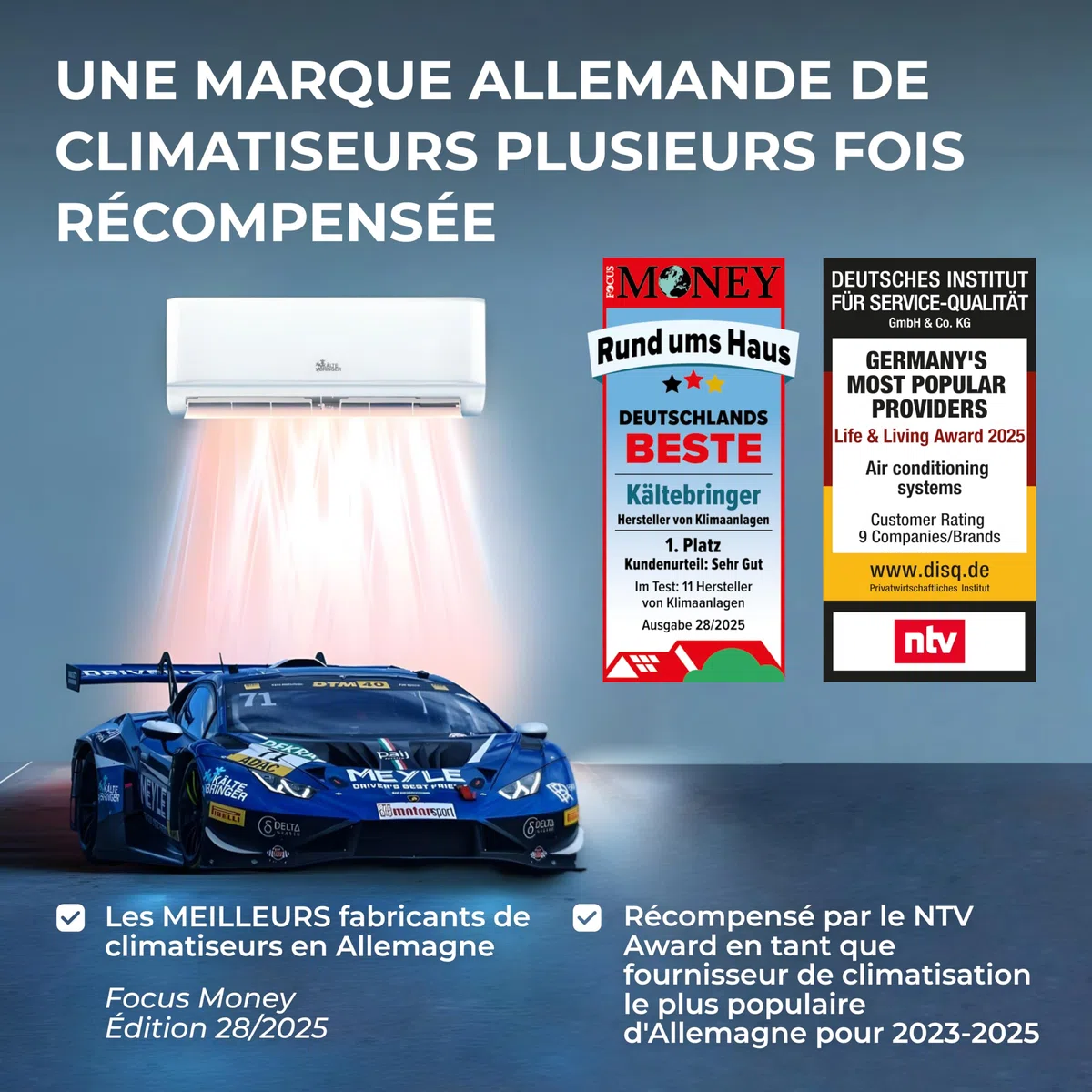 Kältebringer Climatiseur Split Réversible, 12000 BTU/h (3,5 kW) Wi-Fi/Application, Refroidissement A++ / Chauffage A+, Réfrigérant R32, Très Silencieux, Avec Support Mural Inclus