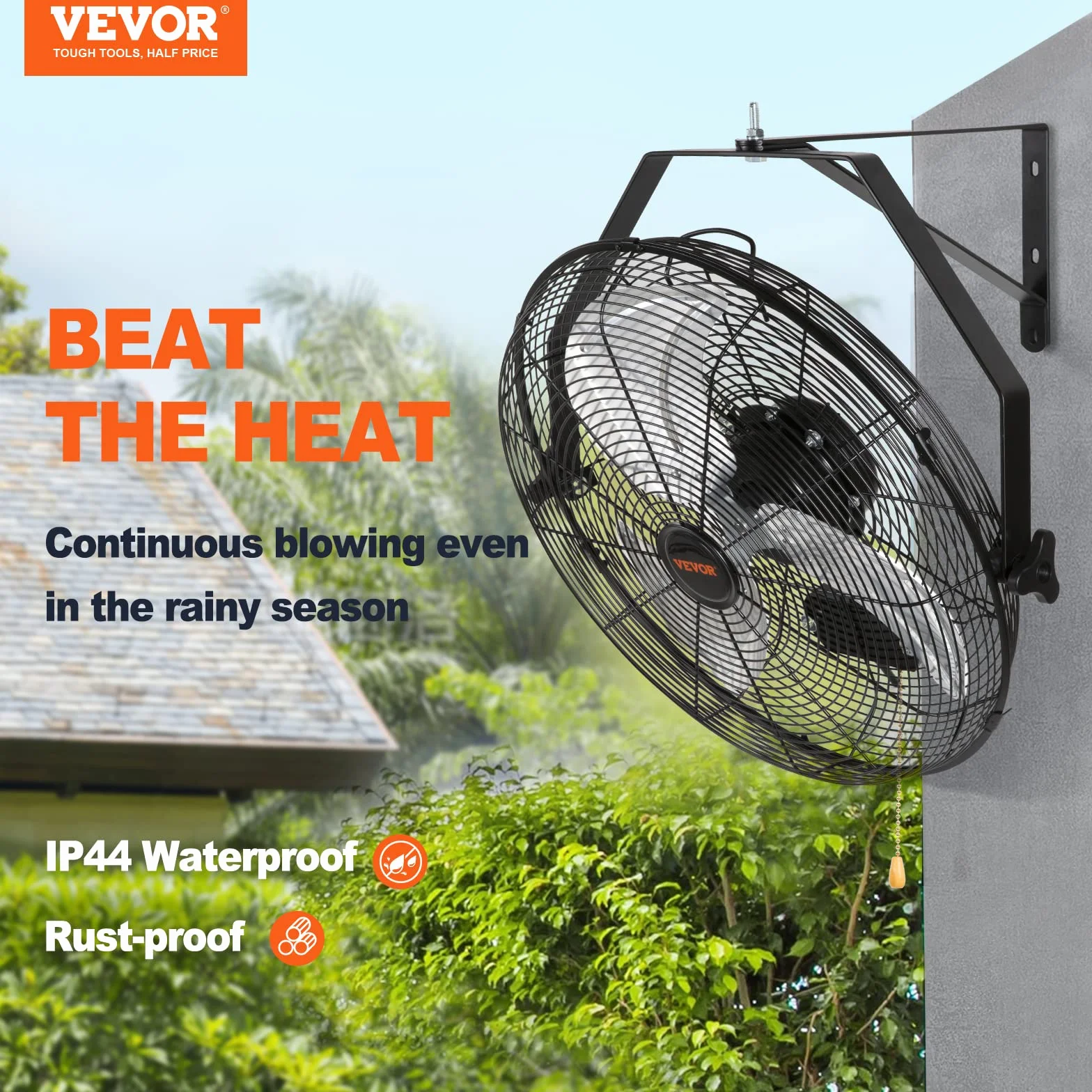 VEVOR Ventilateur mural industriel, 44,6 cm, ventilateur mural oscillant étanche, 3 vitesses, 4150 CFM, ventilateur commercial résidentiel pour refroidissement entrepôt, serre, atelier, terrasse, noir