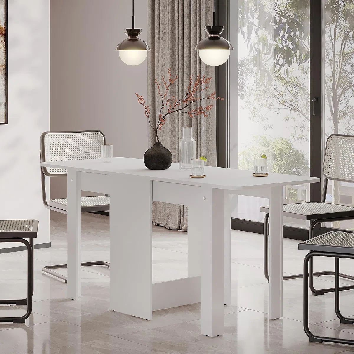 Komto Table a Manger Pliante Blanche - Table de Cuisine 2-4 Personnes, Pliable, Rabattable Gain de Place pour Petit Espace | MOVA 163 x 60 x 72,6 cm
