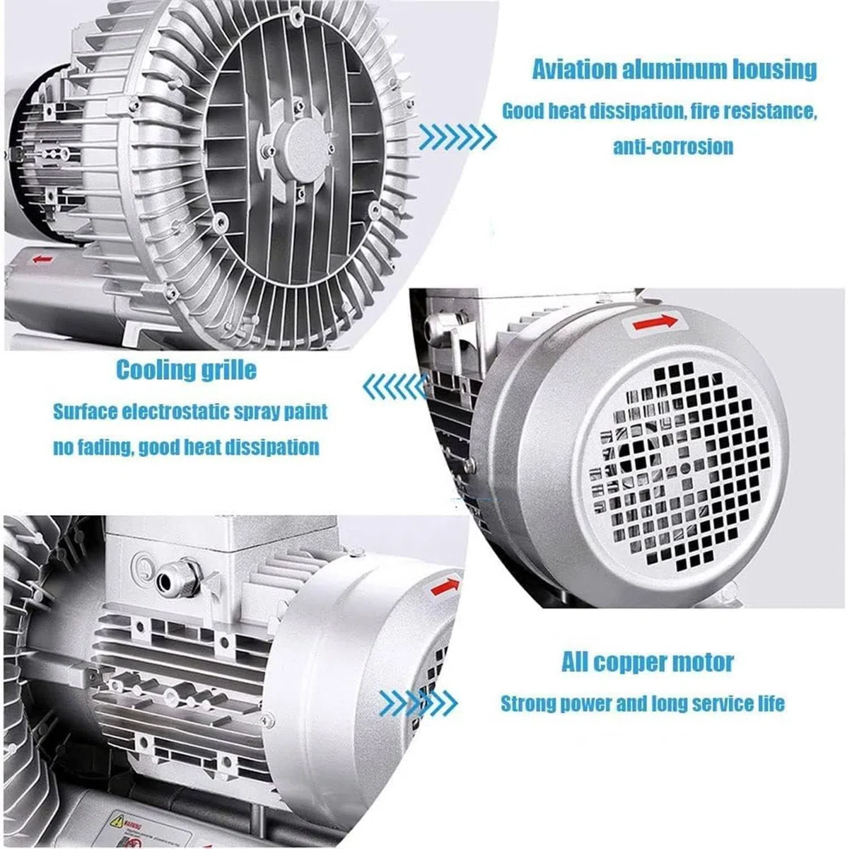 Ventilateur régénératif Industriel,Souffleur annulaire Vortex Haute Pression, pour Piscine, Jacuzzi, Spa, Engrais, Pompe à air, Pompe soufflante,220V,550W/0.75HP