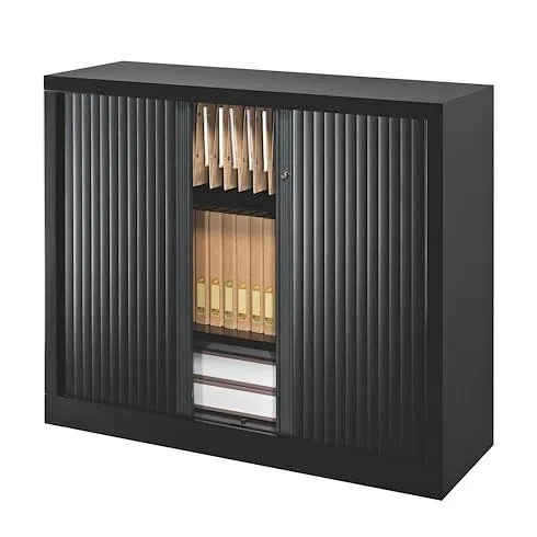VINCO Armoire Hauteur comptoir à Rideaux monoblocs Eco-conçues 100 x 120 cm Noir-Noir