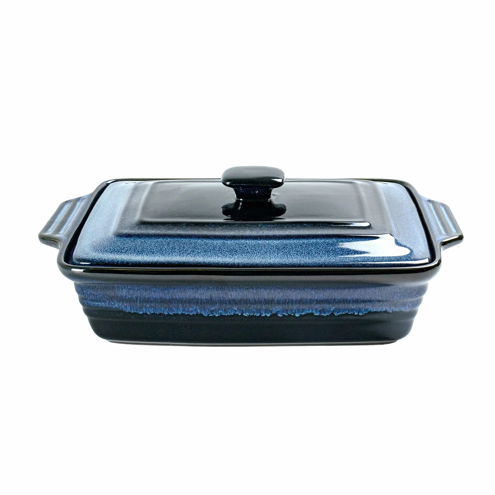 UNICASA Plat à Rôtir Céramique avec Couvercle, Cocotte Rectangulaire Bleu 3000 ML, Moule Passe au Four à Micro-Ondes - Glaçure Réactive, Bleu - 3 L
