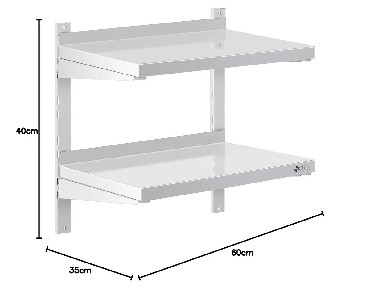 Royal Catering Étagère Murale Cuisine Tablette Flottante INOX 60 cm RCWR-600.4 (60 x 40 cm, Pose Murale, Épaisseur 3,5 cm, Capacité 40 kg)