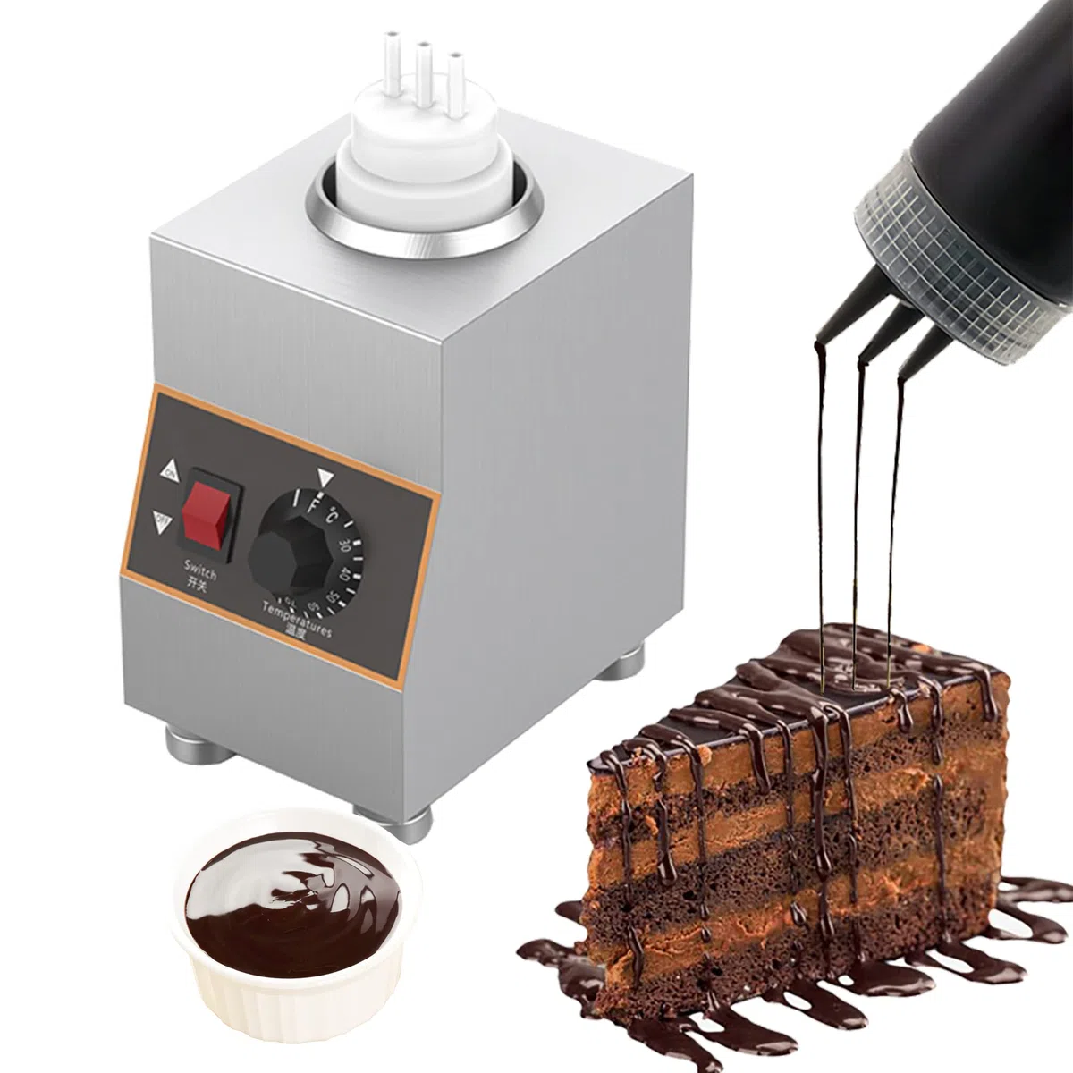 Réchauffeur électrique de sauce de nourriture de 240W, machine de conservation de chaleur de confiture, sauces chaudes de fromage de beurre de chocolat, bouteille de garnitures 1-4