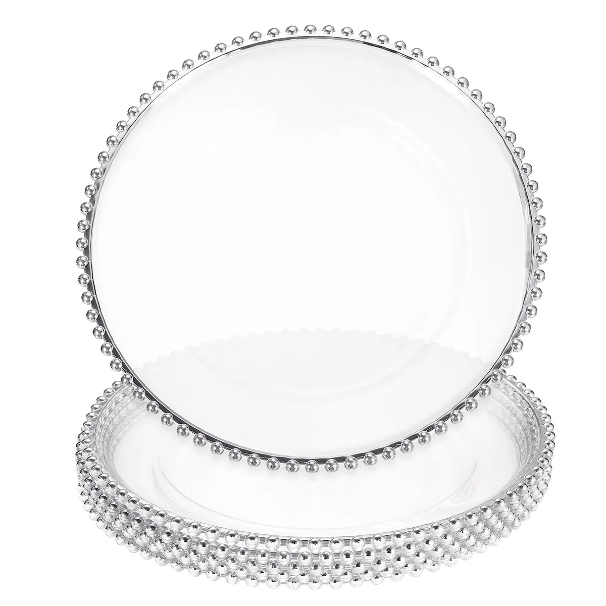 QUARKZMAN 6 plateaux de service transparents en gros, 13" plateaux ronds en plastique avec bordure perlée pour décoration de table de mariage, fête ou événement, argent