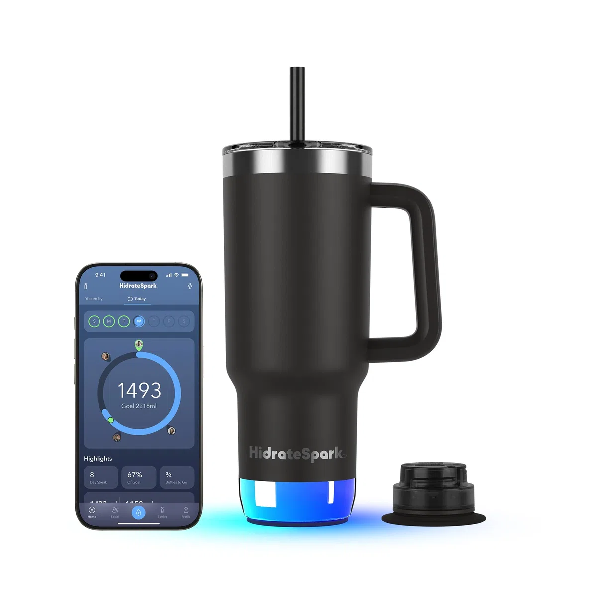 Hidrate Spark PRO 2 – Gobelet Intelligent avec Rappels de Boisson et Suivi D’hydratation, 887ml en Acier Inoxydable – Synchronisation avec Apple Health, Fitbit, Bagues et Montres Connectées - Noir