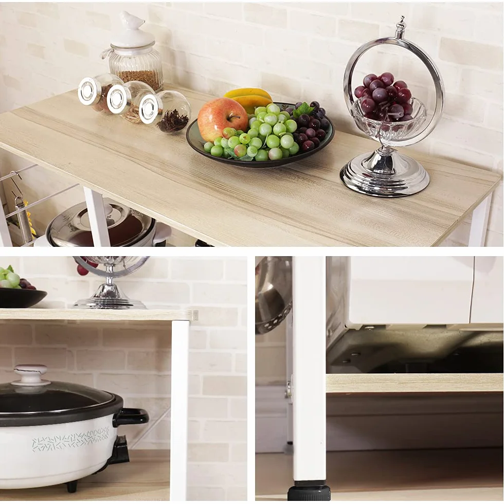 DlandHome Etagères de Cuisine pour Le Stockage, Meuble Rangement Desserte de Cuisine avec 3+3 Tablettes pour Micro-Ondes, Four, Outils de Cuisine, 90L * 39W * 83H cm Érable
