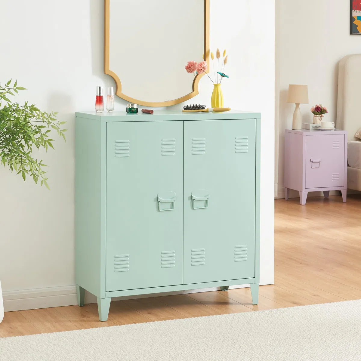 [en.casa] Casier de Bureau Métallique Armoire à 2 Portes Meuble de Rangement pour Bureau Atelier Chambre Acier Laminé à Froid 90 x 80 x 33 cm Vert Pastel Mat