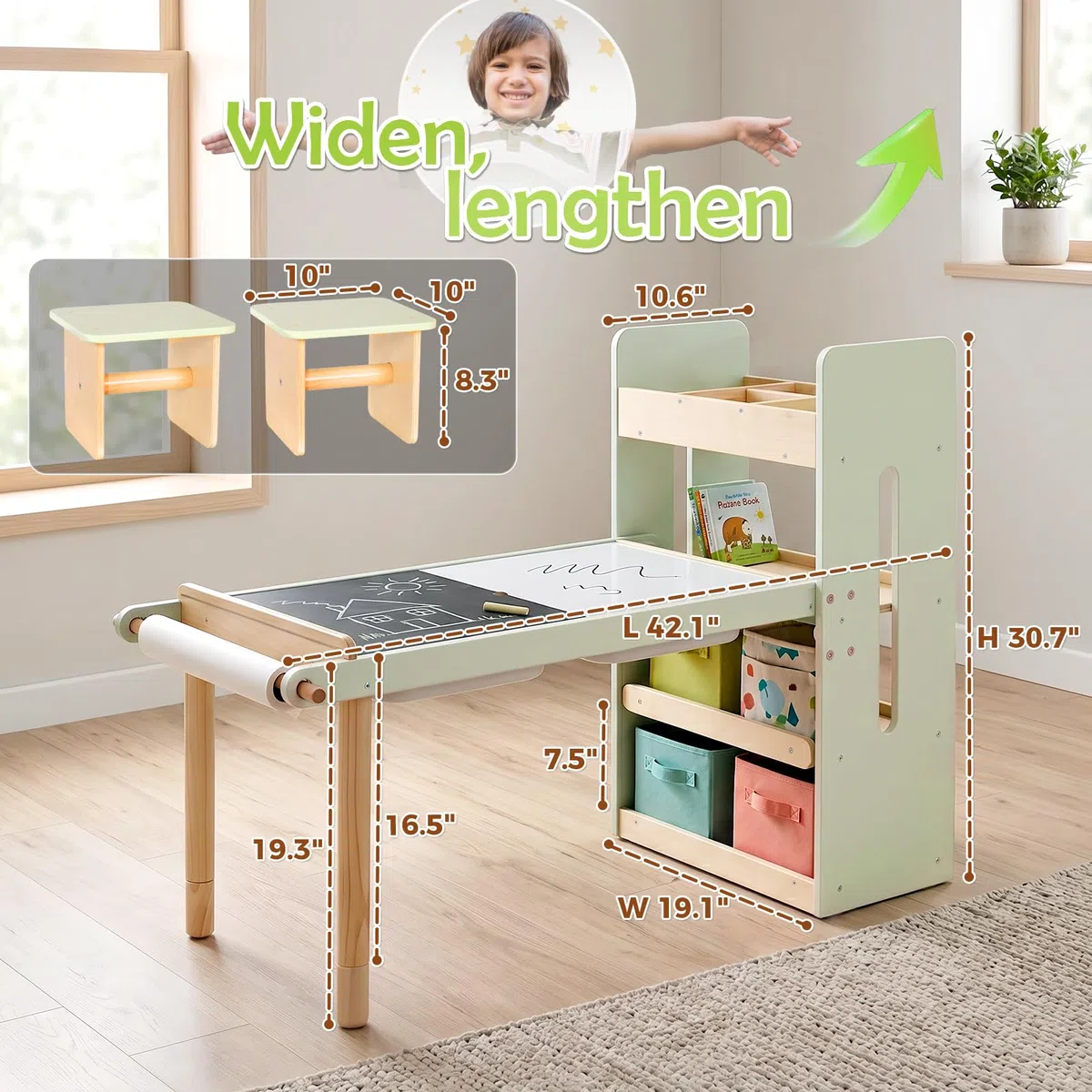 LOL-FUN Table Sensorielle pour Enfant avec 2 Petits Tabourets, Cadeau Table en Bois avec 2 Bacs de Rangement pour Garçons et Filles,Table D'activités pour Apprendre, Jouer et Dessin