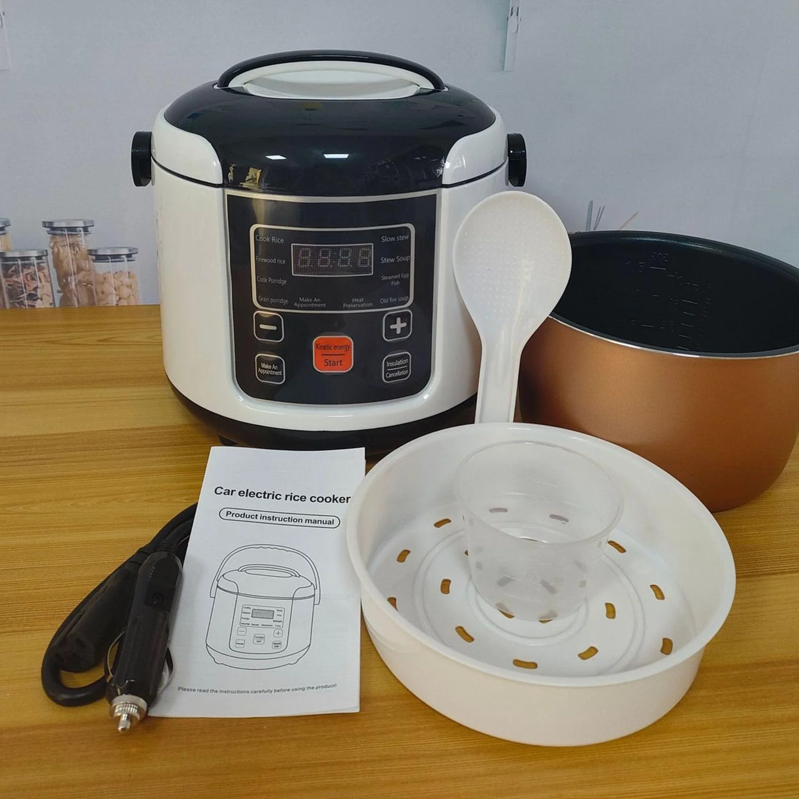 Mini Cuiseur à Riz électrique, capacité de 2 L, Pratique à Transporter, pour Légumes Cuits à la Vapeur, pour Voiture, Camion, Cuisine, Camping-car (24V)