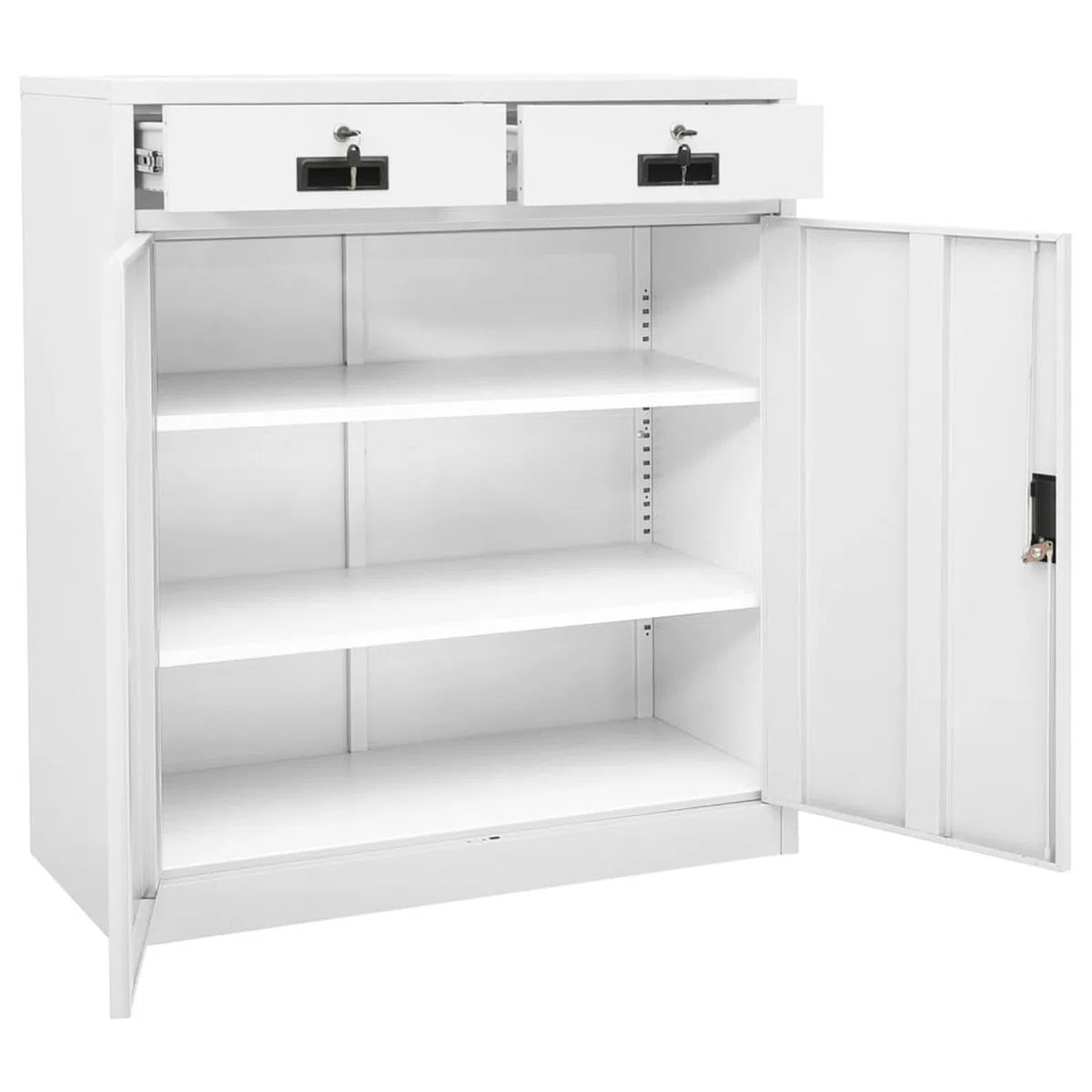 Capwee Meuble de Rangement Bureau avec tiroirs Casier de Rangement Metal Armoire Metallique Armoire avec Serrure pour Bureau Salon Garage-Blanc-90x40x102 cm-2