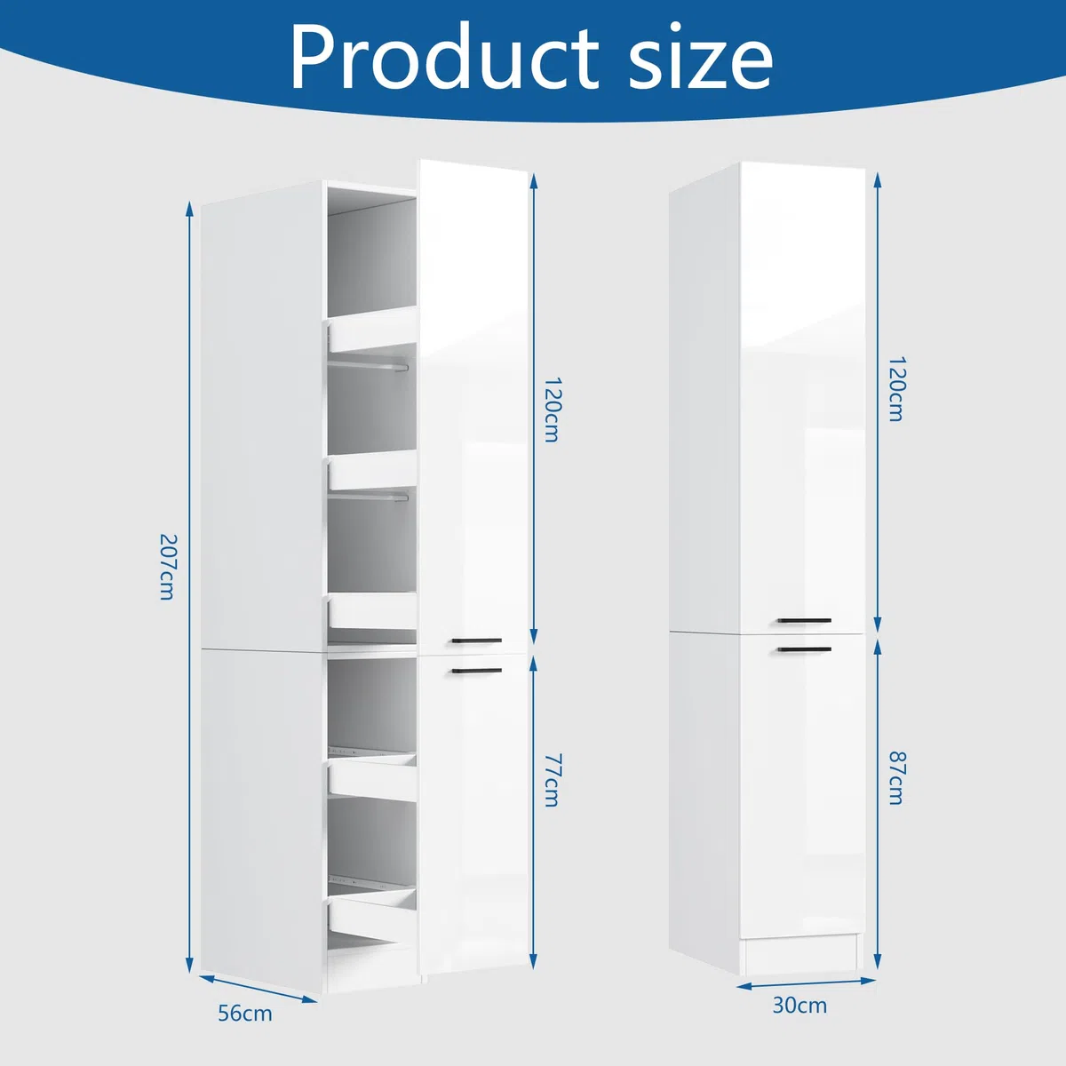 MSFE 207cm Meuble Haute de Cuisine, Meuble de Rangement Mince étroit à Tiroirs Coulissants,Moderne pour Pharmacie de Cuisine, Armoire Cuisines,207 * 56 * 30cm,Beaucoup d'espace de Rangement,Blanc bri