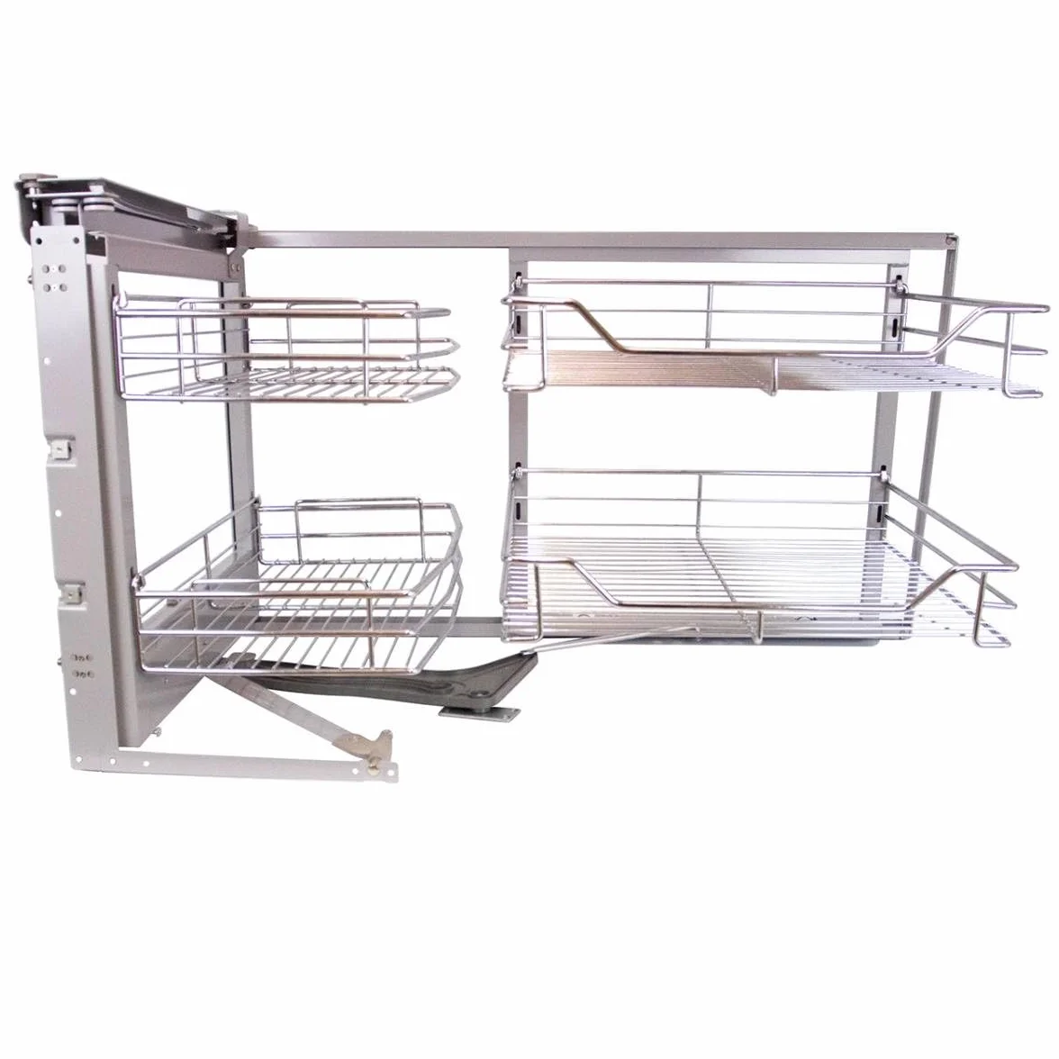 KuKoo – 4 Paniers Coulissants d’Angle, Côté Gauche, en Métal pour Placard ou Cabinet de Cuisine Entre 90 – 100cm
