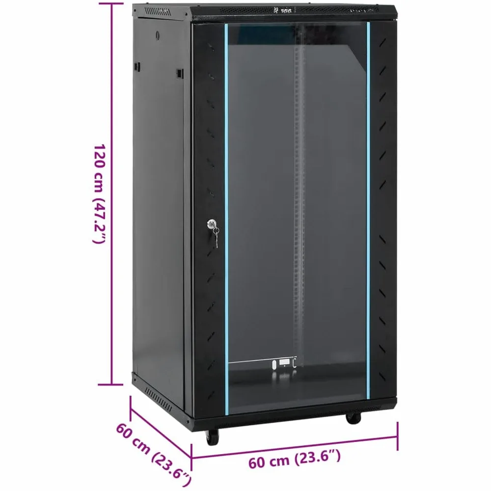 vidaXL Coffret de réseau 22U 19" IP20 Noir 60x60x120 cm, Coffret de réseau sur Pied, Armoire de données, Support de réseau