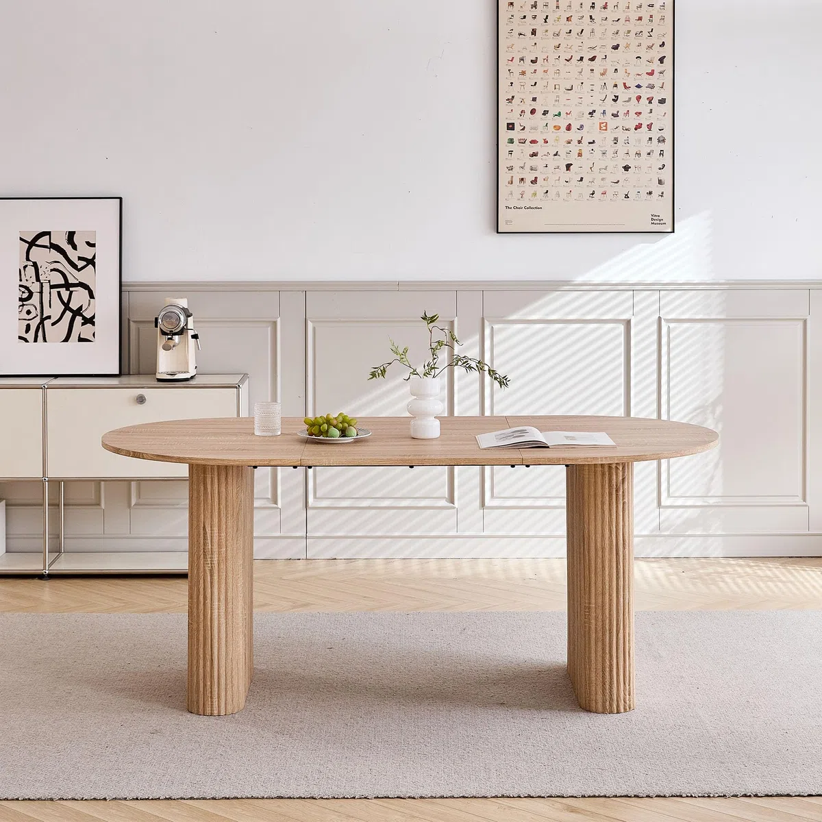 Grande Table à Manger Ovale 180 * 90cm, Table de Cuisine de Ferme avec Plateau en MDF (Finition Grain de Bois) et Pieds Elliptiques pour la Maison, Le Restaurant, Le Bureau. (Naturel)