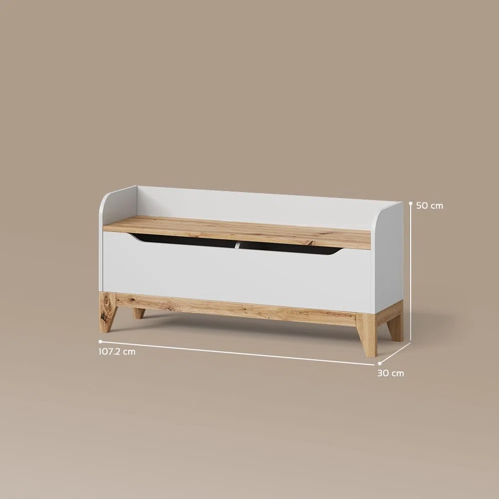 Livinity Coffre à Jouets Mailo, Blanc/Artisan, 107.2x50cm avec Banc