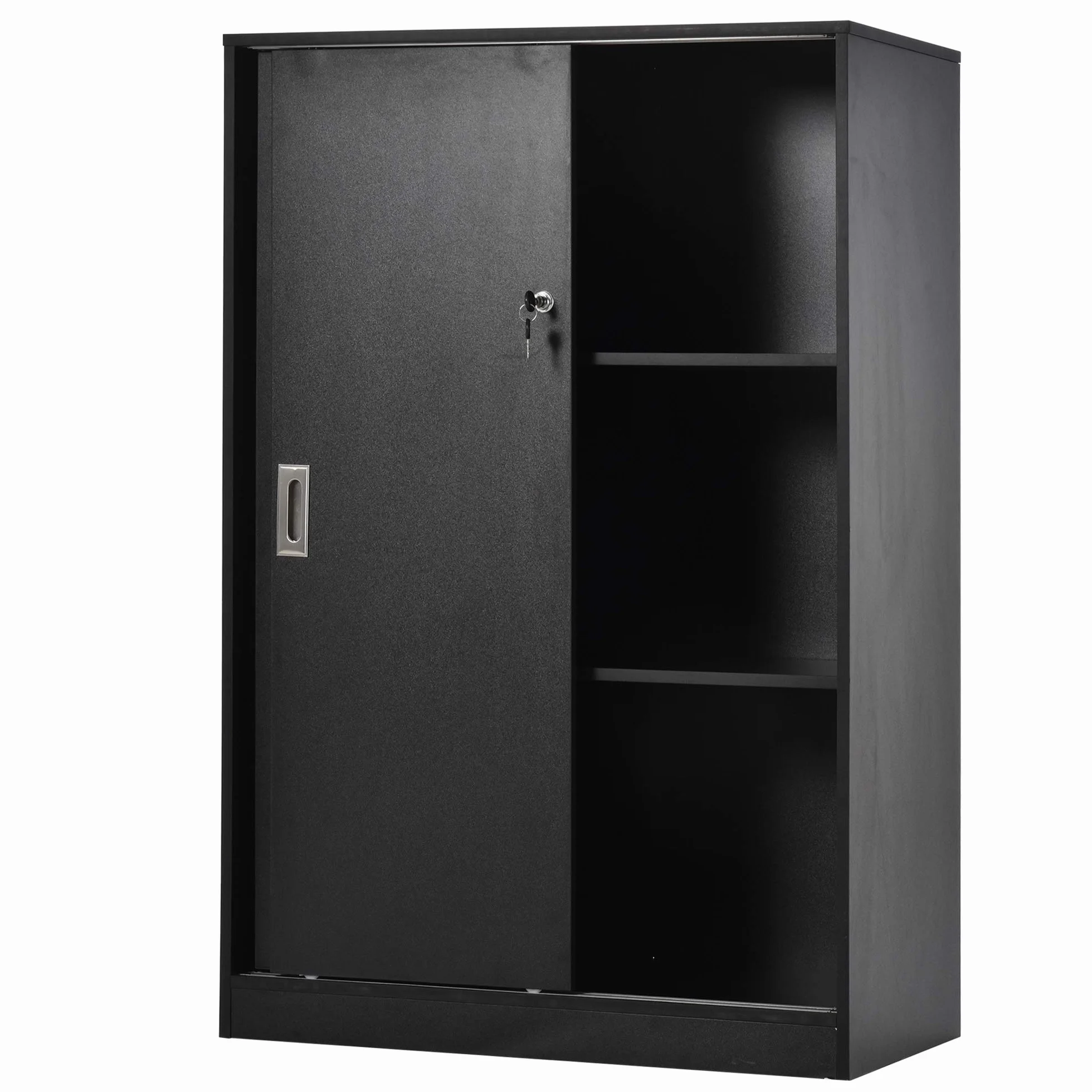 HOMCOM Armoire de Bureau 2 Portes coulissantes verrouillables dim. 80L x 40l x 120H cm 2 étagères Panneaux Particules Noir