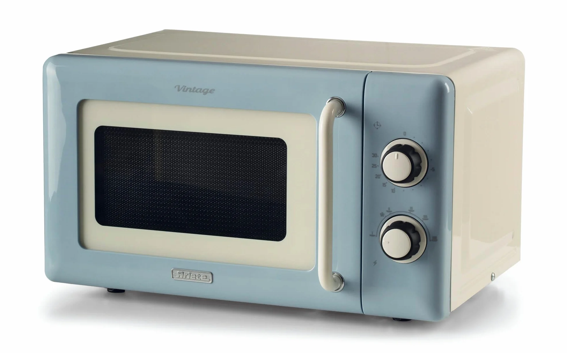Ariete Micro-ondes mécaniques vintage 800 W 20 L, 5 niveaux de puissance, minuterie de 30 minutes, signal de fin de cuisson, idéal pour chauffage, cuisson et décongélation (bleu)