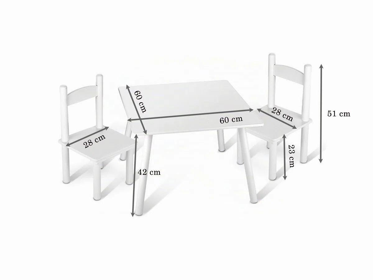 Leomark Table et 2 chaises Table pour Enfants Petit Bureau Couleur Blanc avec Motif Jungle Animaux Dimensions: L 60 x L 60 x H 42 Durable, Multiusage et Facile à Installer