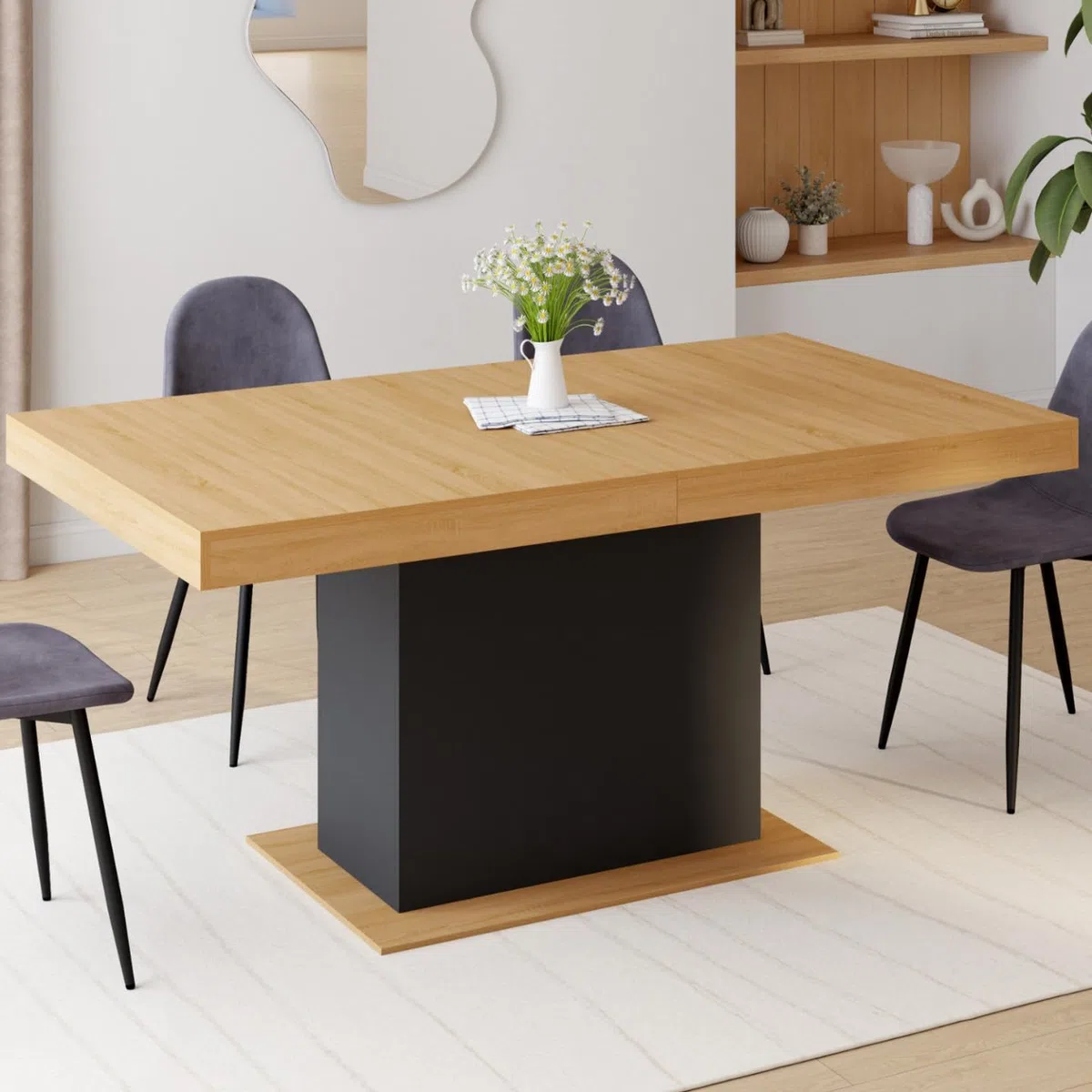 IDMarket - Table à Manger Extensible Rectangle Eden 6-10 Personnes Bois et Noir 160-200 cm