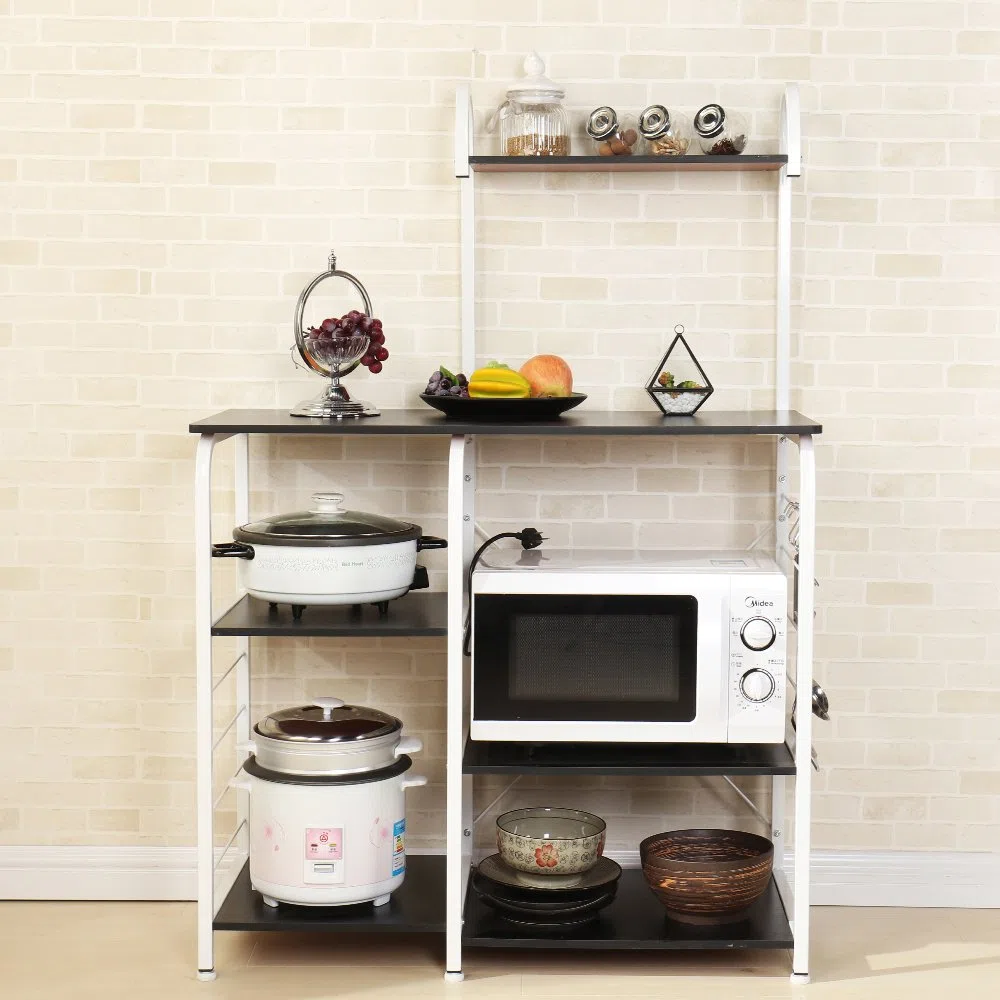 DlandHome Etagères de Cuisine pour Le Stockage, Meuble Rangement Desserte de Cuisine avec 3+4 Tablettes pour Micro-Ondes, Four, Outils de Cuisine, 90L * 42W * 130H cm Noir