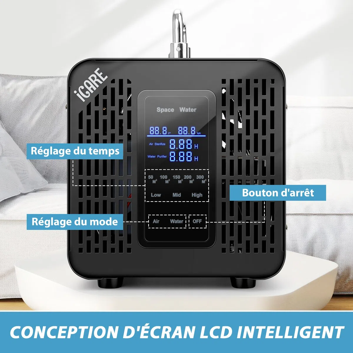 Générateur d'Ozone Intelligent, Générateur d'Ozone Numérique pour Eau et Air, 60000mg/h Purificateur d'Air à l'Ozone Éliminateur D'Odeurs avec Minuteur pour Salle de Bain, Cuisine, Animaux Domestiques