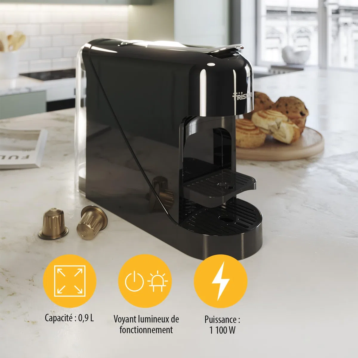 Tristar Machine à Café à Capsules, Réservoir 0,8 l, 1400 W, Compatible avec Capsules Nespresso, Bac d’égouttage Amovible, Arrêt Automatique, CM-2302