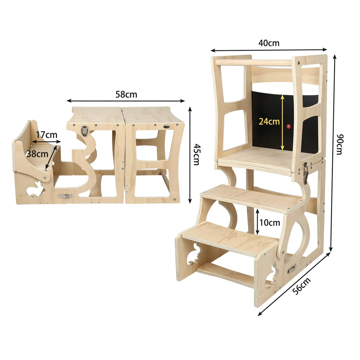 Tour d Observation Enfant,Tour d’Observation Montessori 3 en 1 avec Tableau,Meuble Évolutif Sécurisé,Bois Écologique,Design Robuste pour l’Autonomie et l’Éveil à la Maison