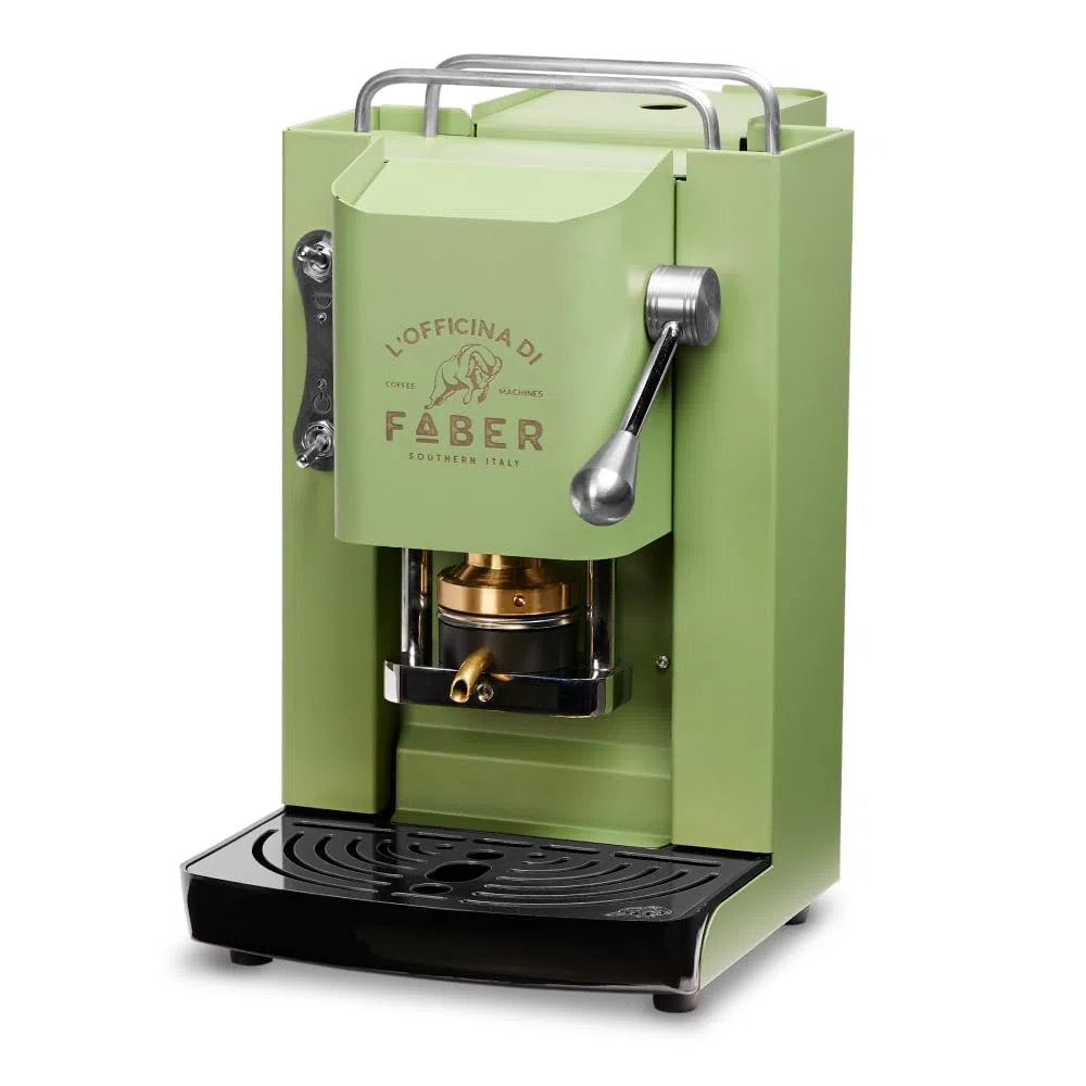 FABER COFFEE MACHINES | Modèle Pro Deluxe | Machine à café à dosettes ese 44mm | Finition Chrome | Pressacialda en laiton (Acid Green)