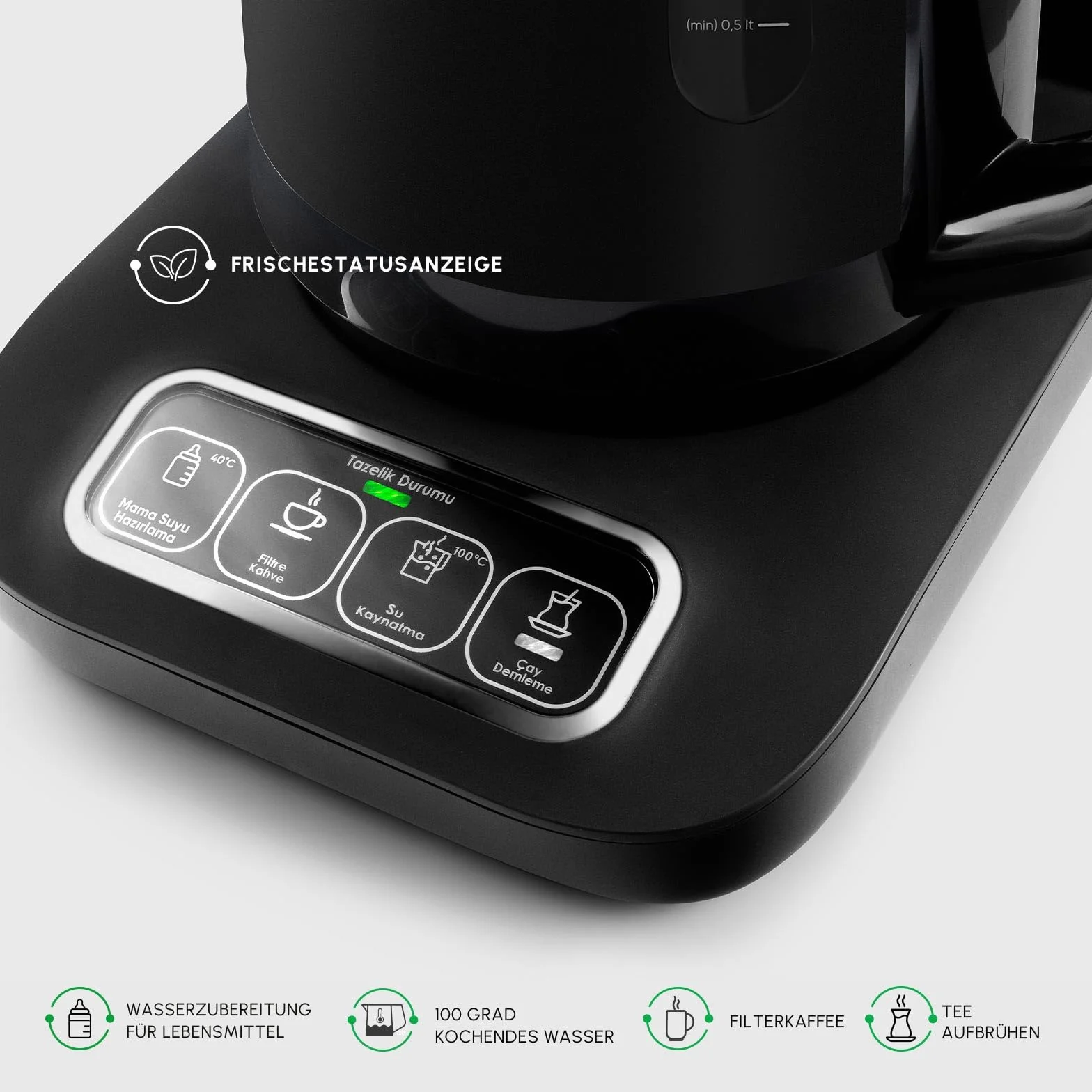 Karaca Caysever Robotea Pro 4-en-1 Theiere Electrique Automatique, Machine à Café Filtré, Bouilloire à Thé, Theiere avec Infuseur, 2500W, Chrome