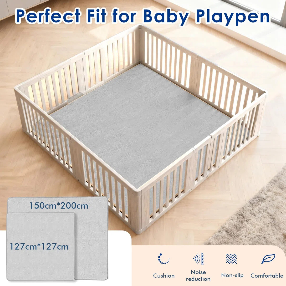 Wdmiya Tapis d'éveil Bébé 200x150x3cm, Tapis de Jeu avec Mousse Rembourrée et Fond Antidérapant Tapis, Tapis De Motricité Favorisant Le Développement Sensoriel, Cadeau Naissance Bébé(Gris, 200x150cm)